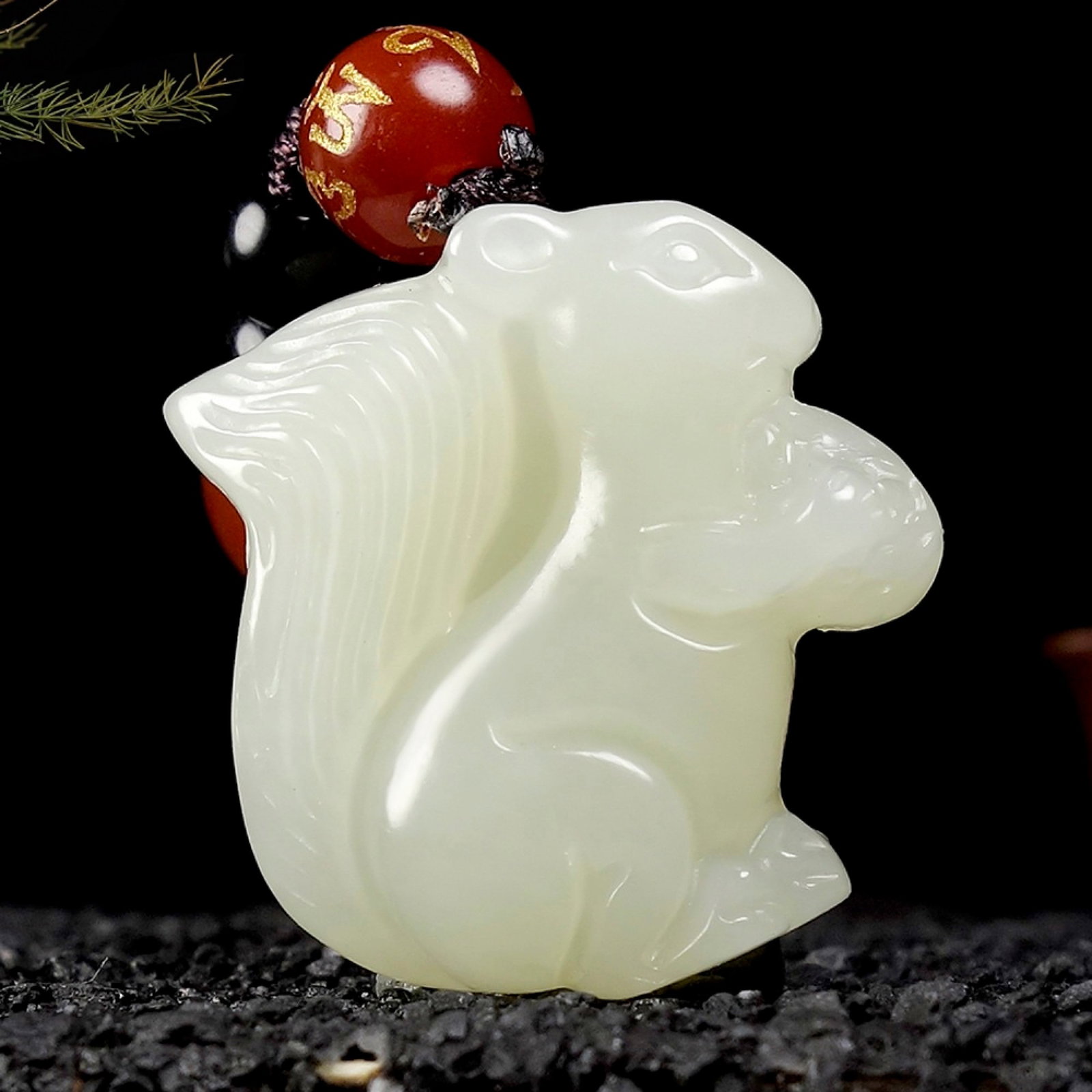 An Exquisite White Jade Squirrel Pendant: An Exquisite White Jade Squirrel Pendant,Size:27mmx25mmx9mm 白玉松鼠挂件