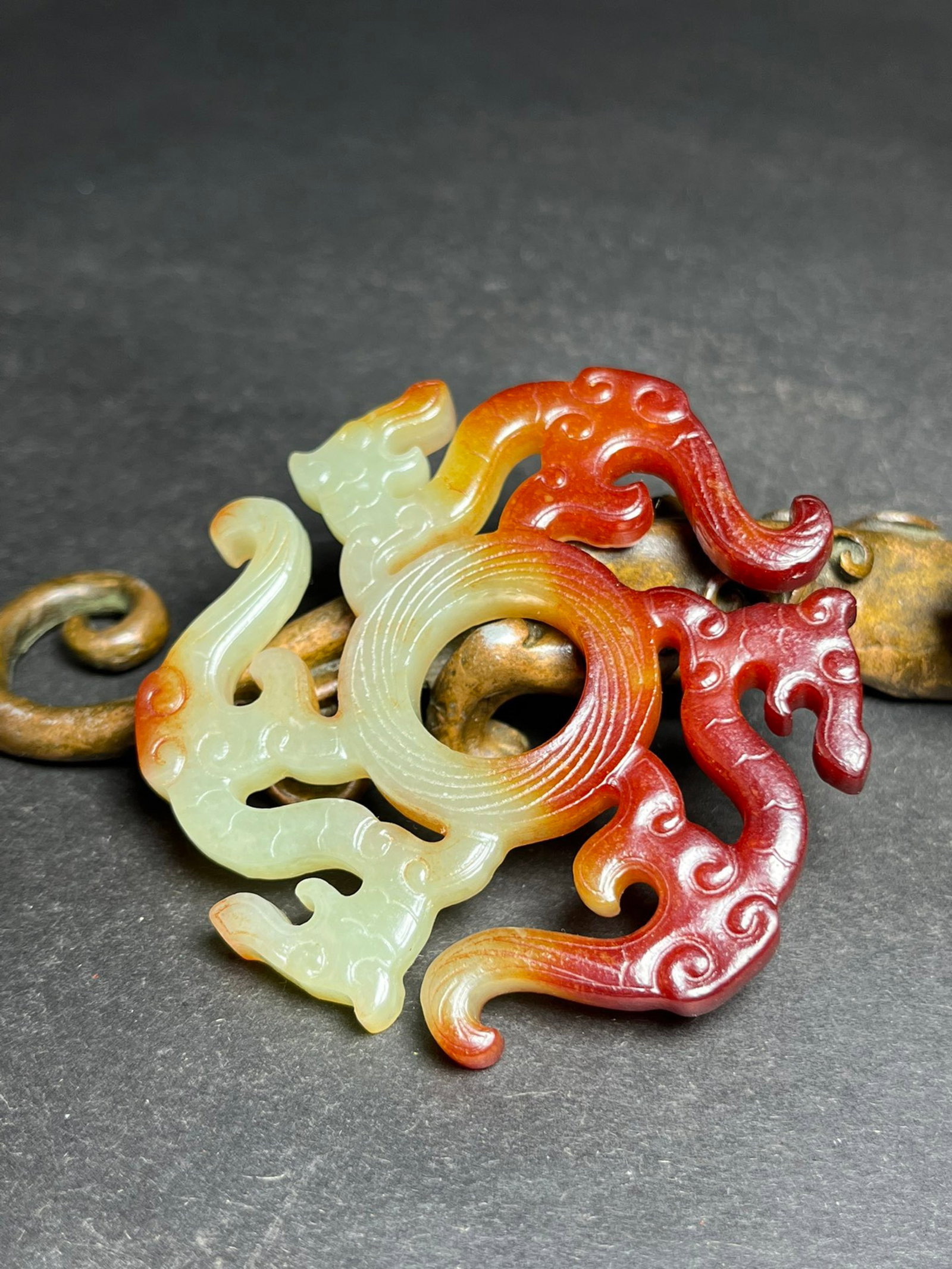 An Exquisite White Jade Dragon Pattern Pendant: An Exquisite White Jade Dragon Pattern Pendant,Qing Dynasty,China,Size:63mmx6mmx63mm,Weight:33g 白玉龙纹挂件,中国清代