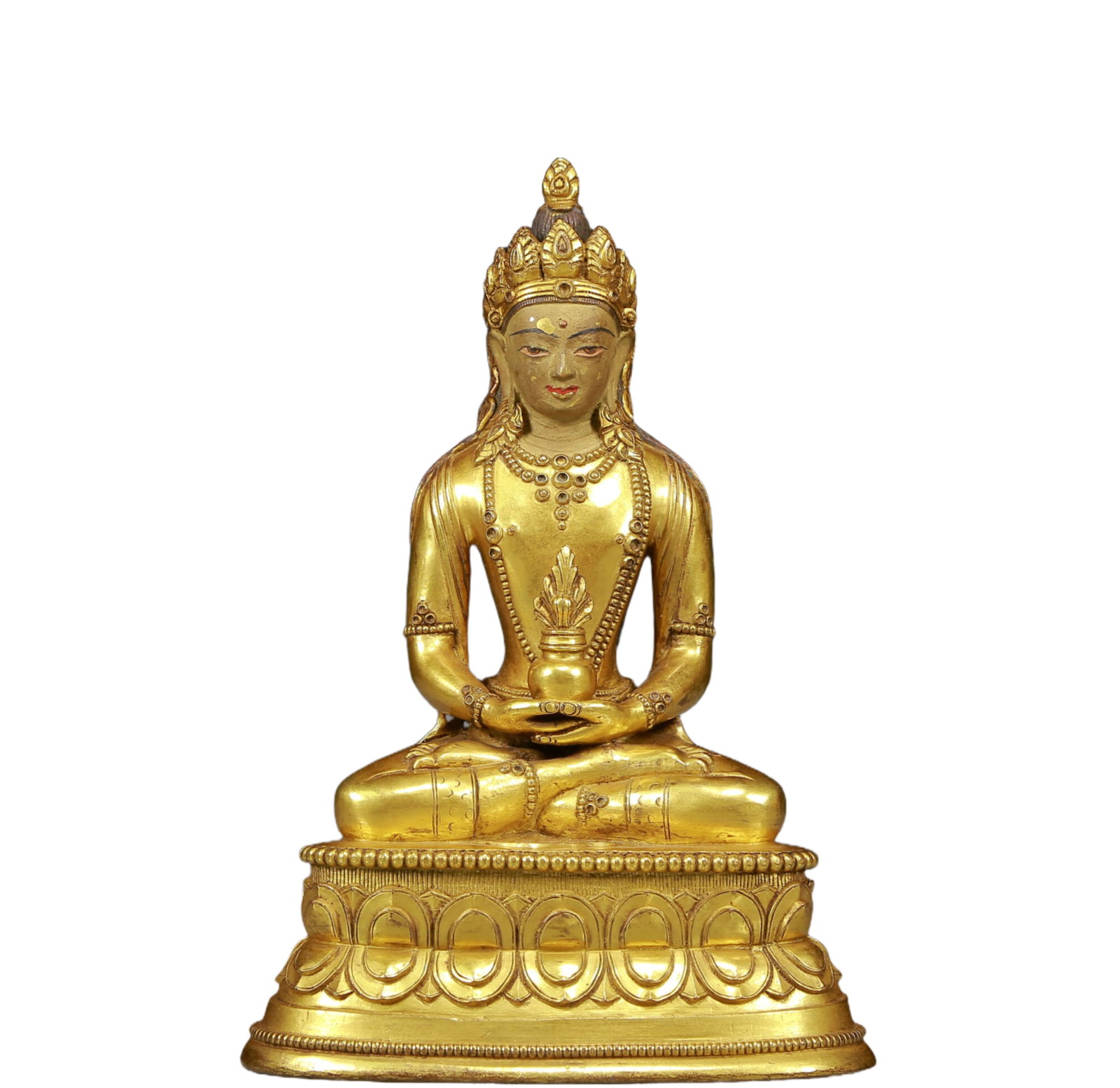 A Solemn Gilt Bronze Statue of Amitayus: A Solemn Gilt Bronze Statue of Amitayus,Ming Dynasty, China,Size:5.5inx3.9inx8.3in,Weight:1935g 铜鎏金无量寿佛像，明代