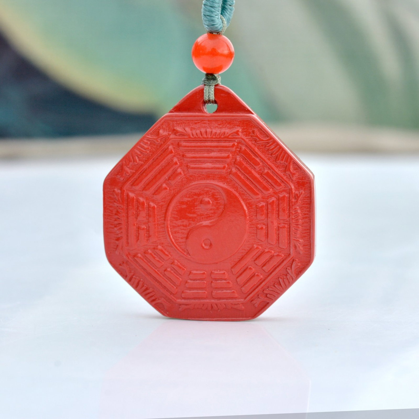 An Exquisite Cinnabar Trigram Pattern Pendant: An Exquisite Cinnabar Trigram Pattern Pendant,Size:25mmx28mm (寓意)吉祥招财喜庆、驱邪避凶、安神明&