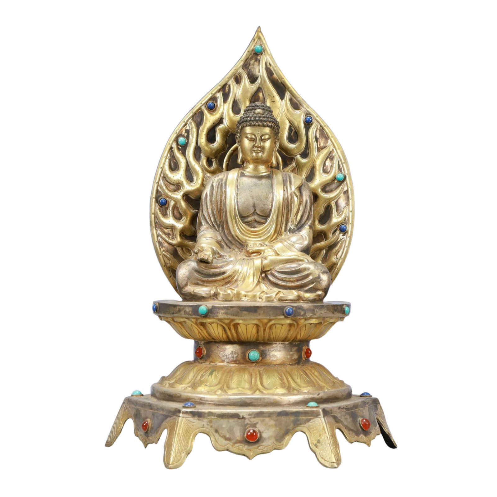 A Rare Gilt Silver Statue of Sakyamuni,Inlaid Turquoise (1 of 9)