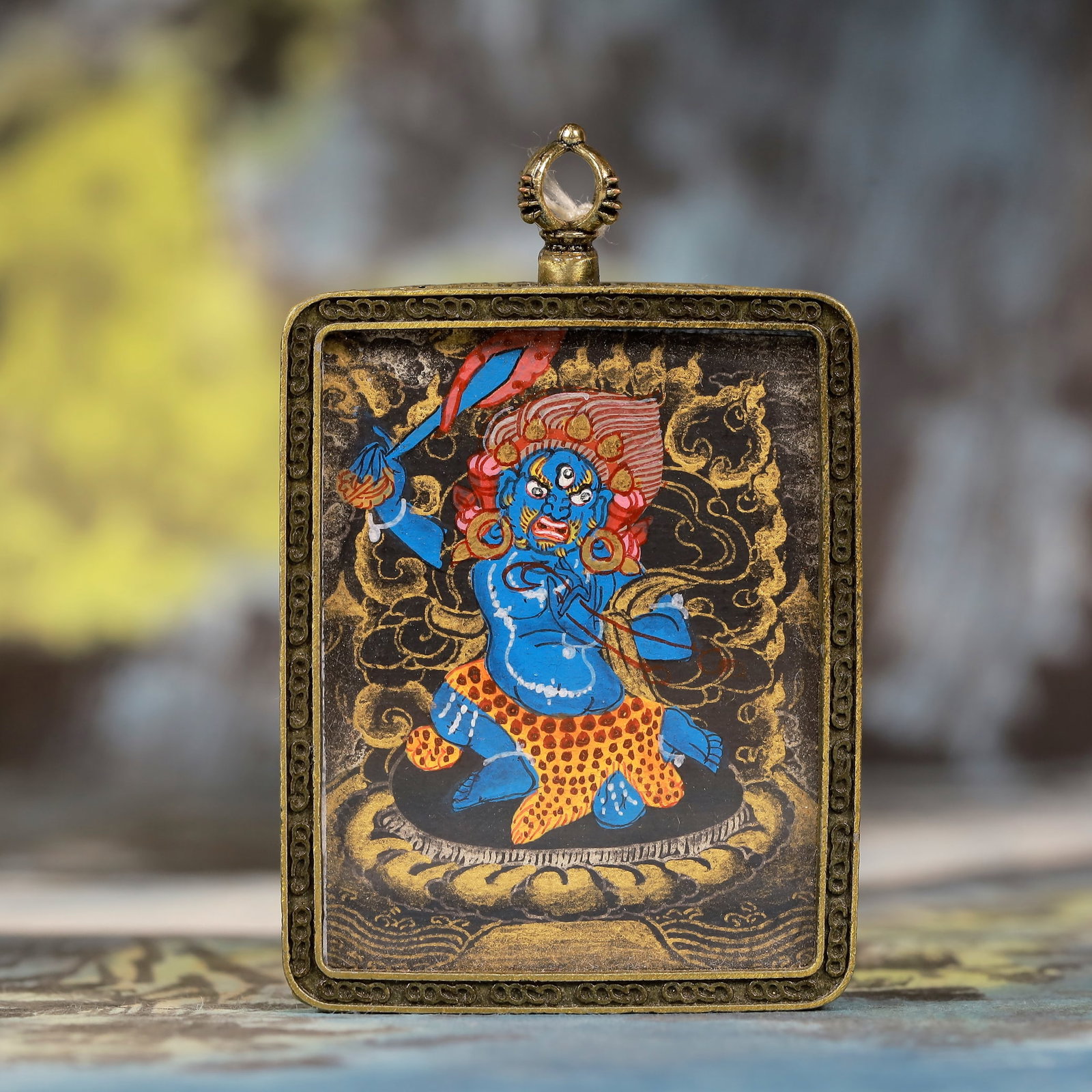 An Exquisite Painted Color Statue of Mammon Tangka: An Exquisite Painted Color Statue of Mammon Tangka,Size:2inx2.8in 彩绘财神像唐卡