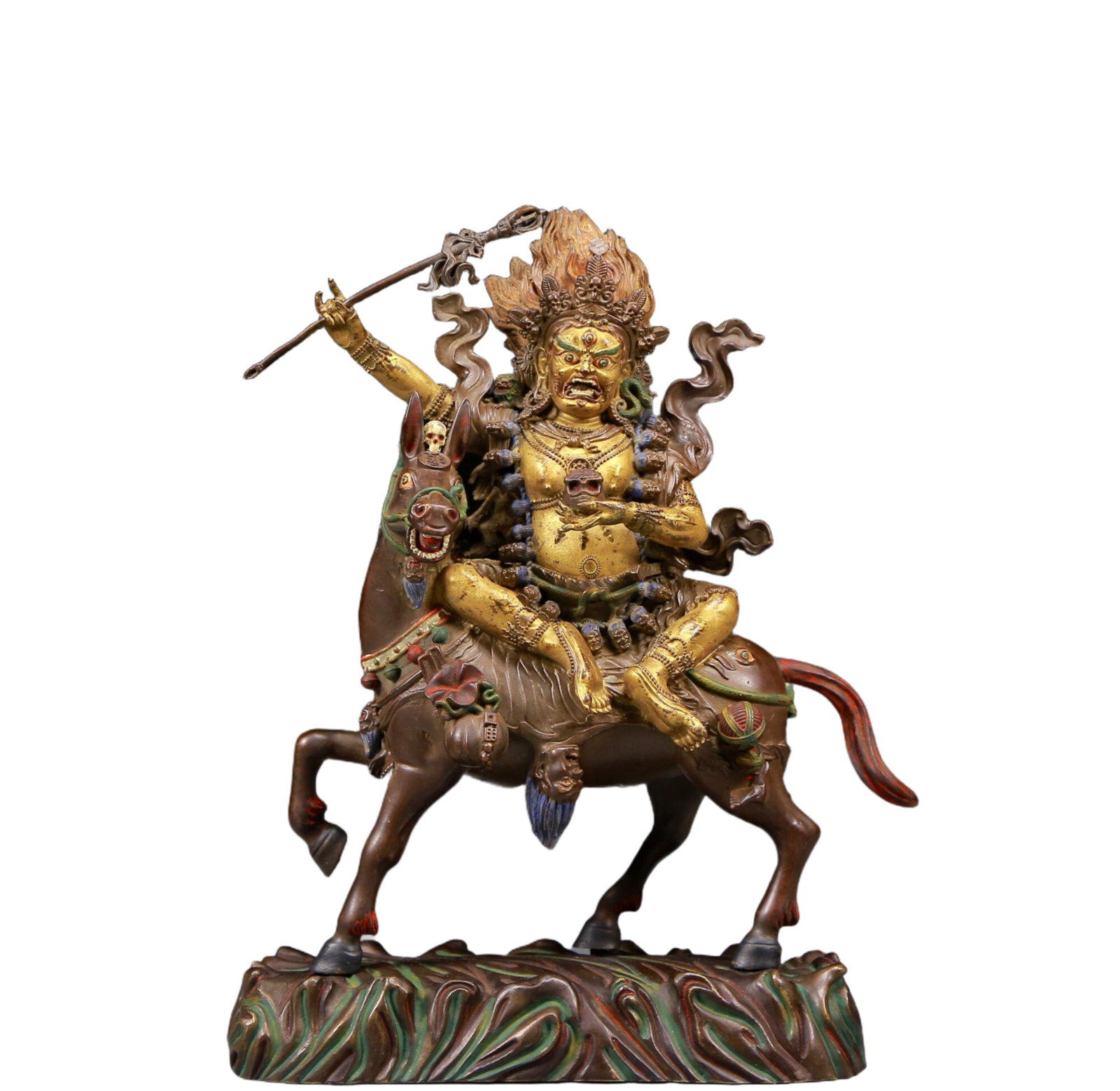 A Solemn Gilt Bronze Painted Color Statue of Auspicious Heavenly Mother,With Inscription: A Solemn Gilt Bronze Painted Color Statue of Auspicious Heavenly Mother,With Inscription,Ming Dynasty, China,Size:7.1inx3.1inx9.8in,Weight:2615g 铜鎏金彩绘吉祥