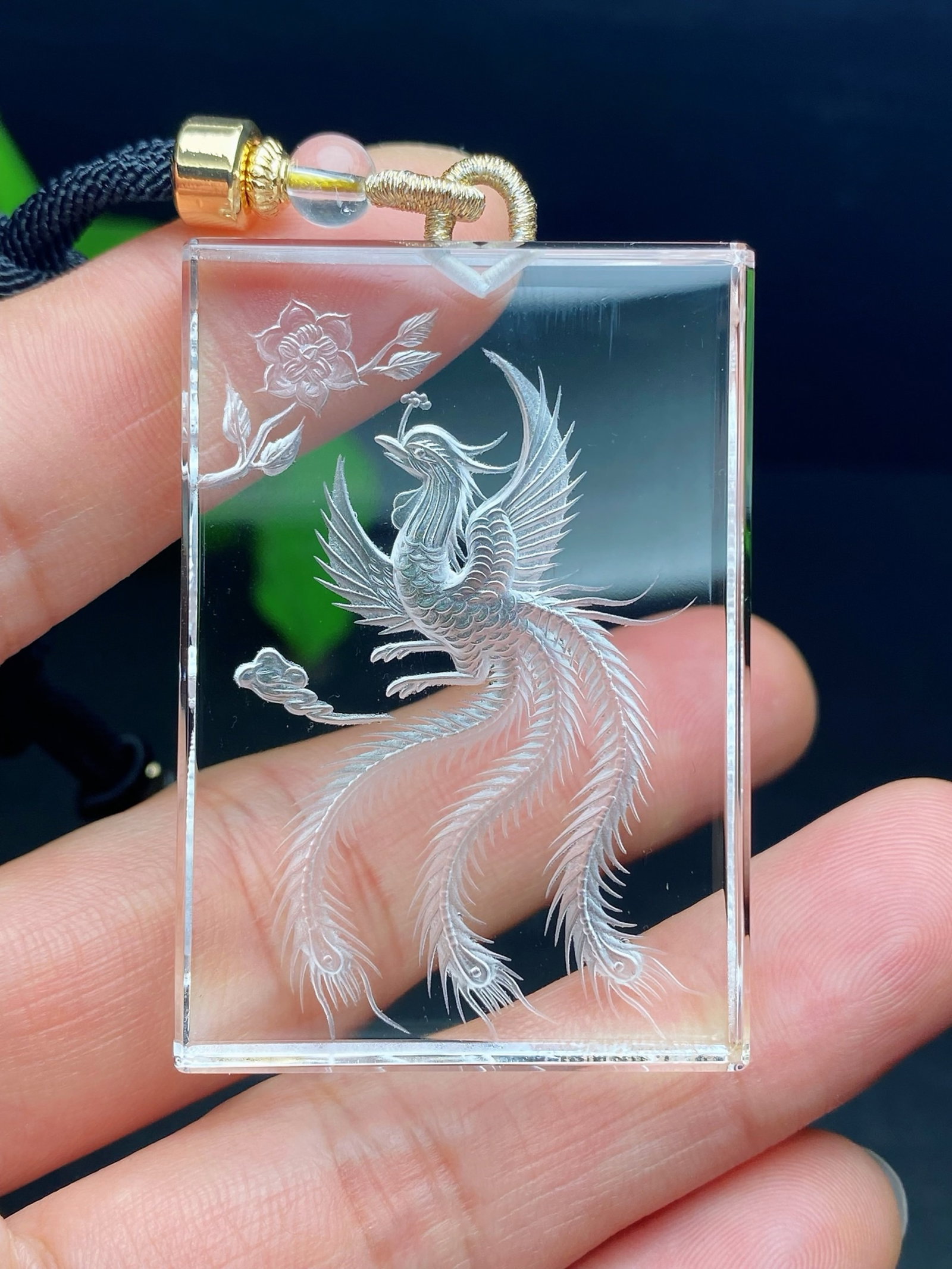 An Exquisite Crystal Phoenix Pattern Pendant: An Exquisite Crystal Phoenix Pattern Pendant,Size:50mmx34mmx8.7mm,Weight:43.7g 水晶凤纹吊坠