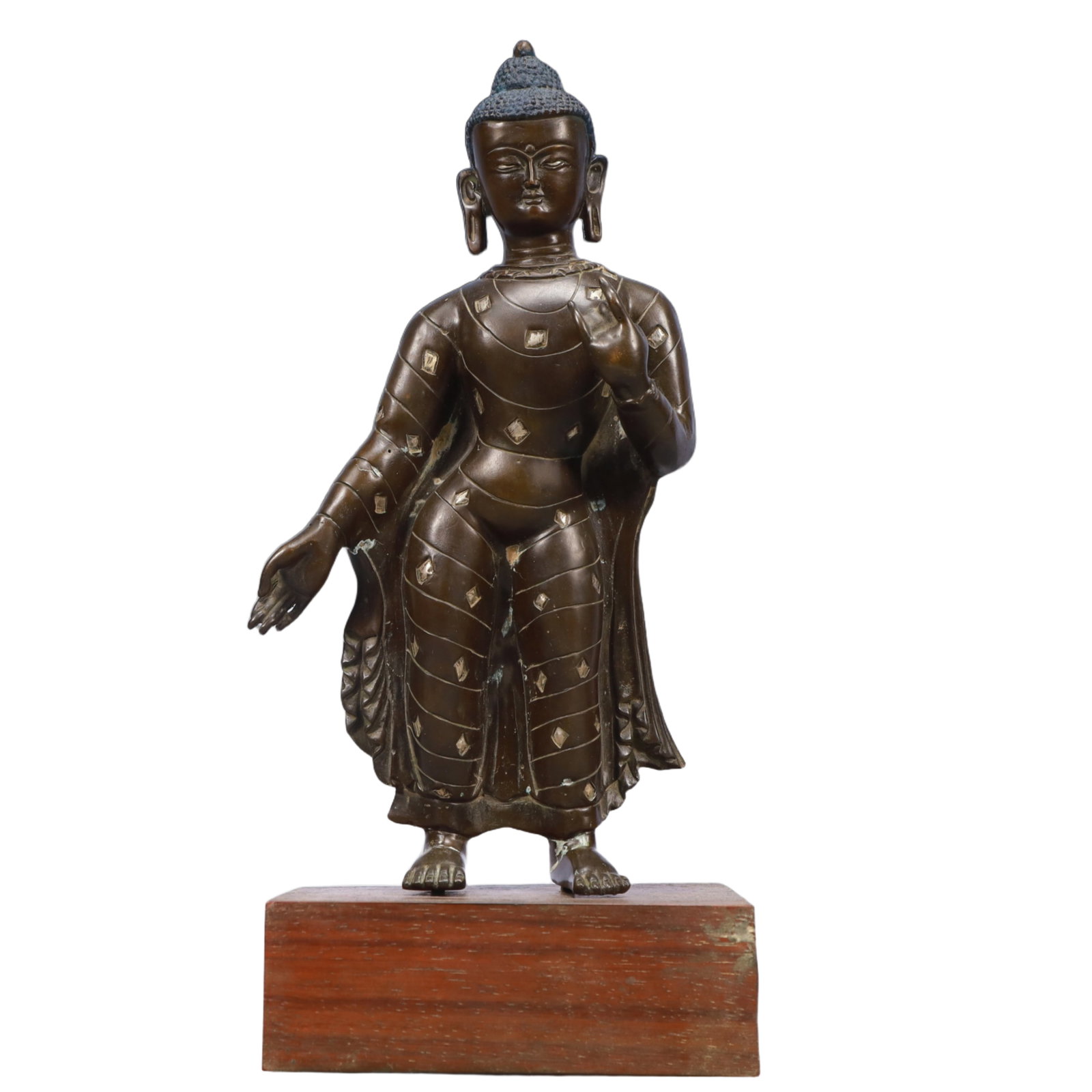 A Solemn Bronze Inlaid Silver Statue of Sakyamuni (1 of 9)