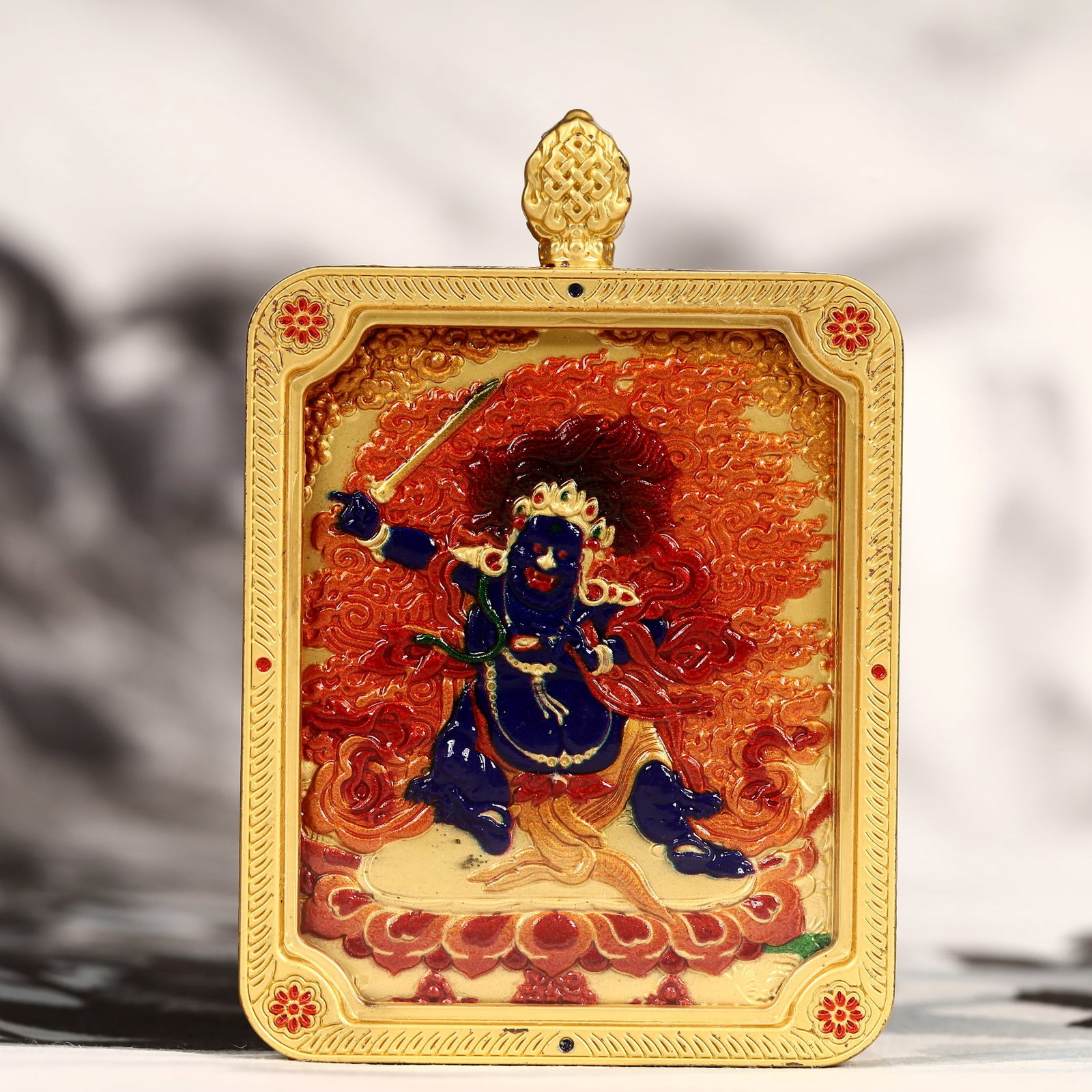 An Exquisite Painted Color Statue of Mammon Tangka: An Exquisite Painted Color Statue of Mammon Tangka,Size:2inx2.8in 彩绘财神像唐卡