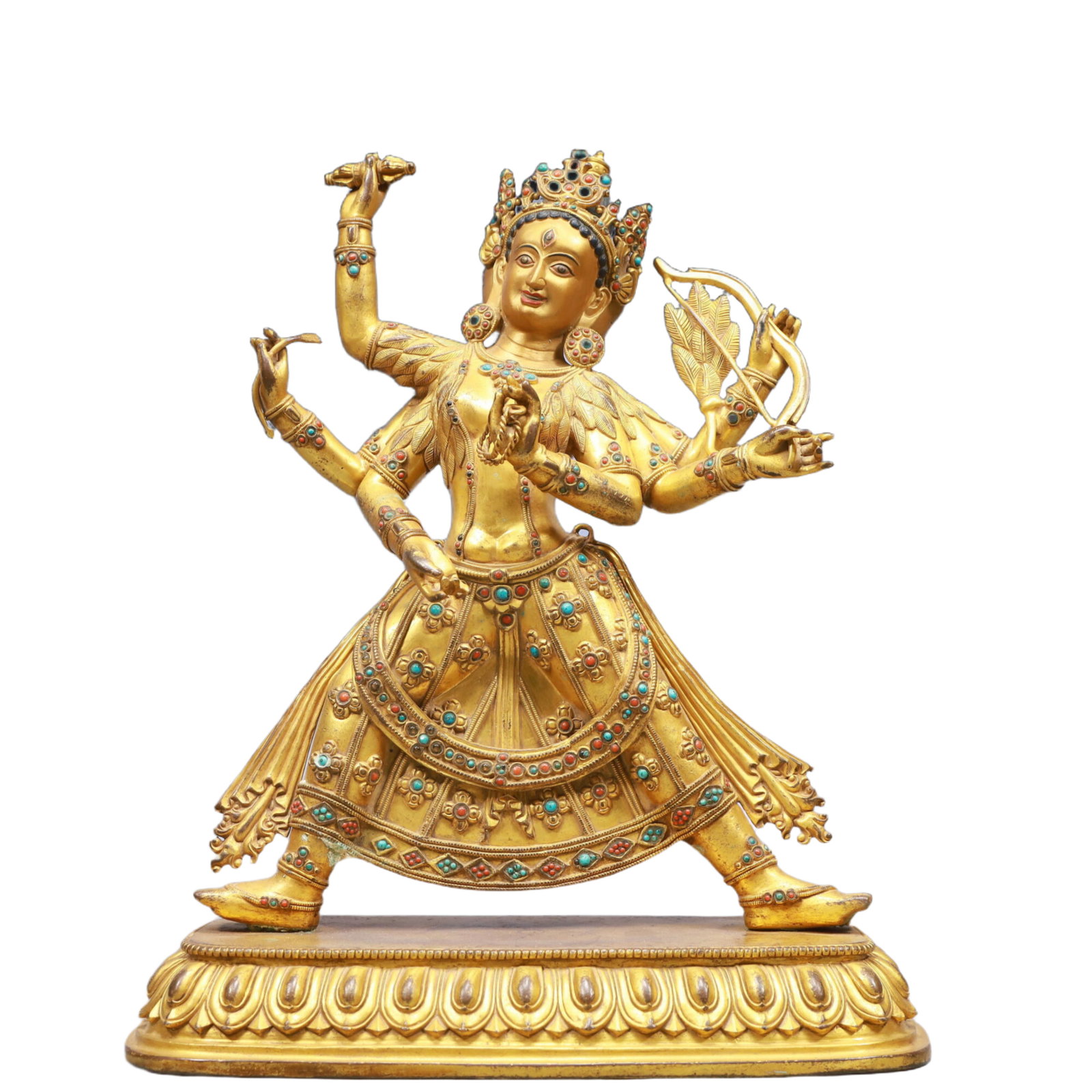 A Solemn Gilt Bronze Statue of Vajrasattva, Inlaid Gems: A Solemn Gilt Bronze Statue of Vajrasattva, Inlaid Gems,Ming Dynasty, China,Size:33x13x15.7in,Weight:7300g 铜鎏金金刚萨陲像,嵌宝石,