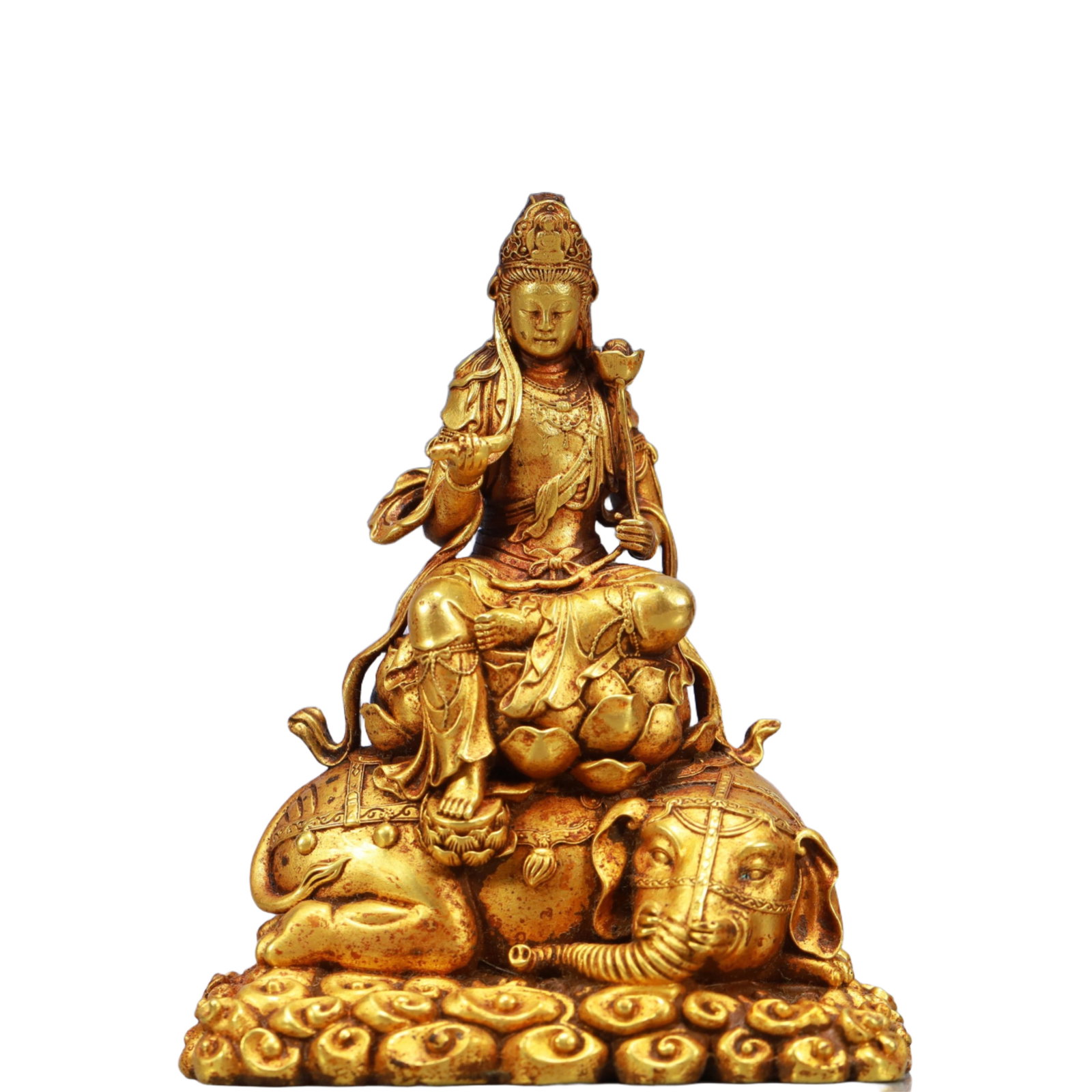 A Solemn Gilt Bronze Statue of Manjusri: A Solemn Gilt Bronze Statue of Manjusri,Ming Dynasty, China,Yongle Four-character Mark,Size:3inx1.6inx3.5in,Weight:550g 铜鎏金文殊菩萨像,中国