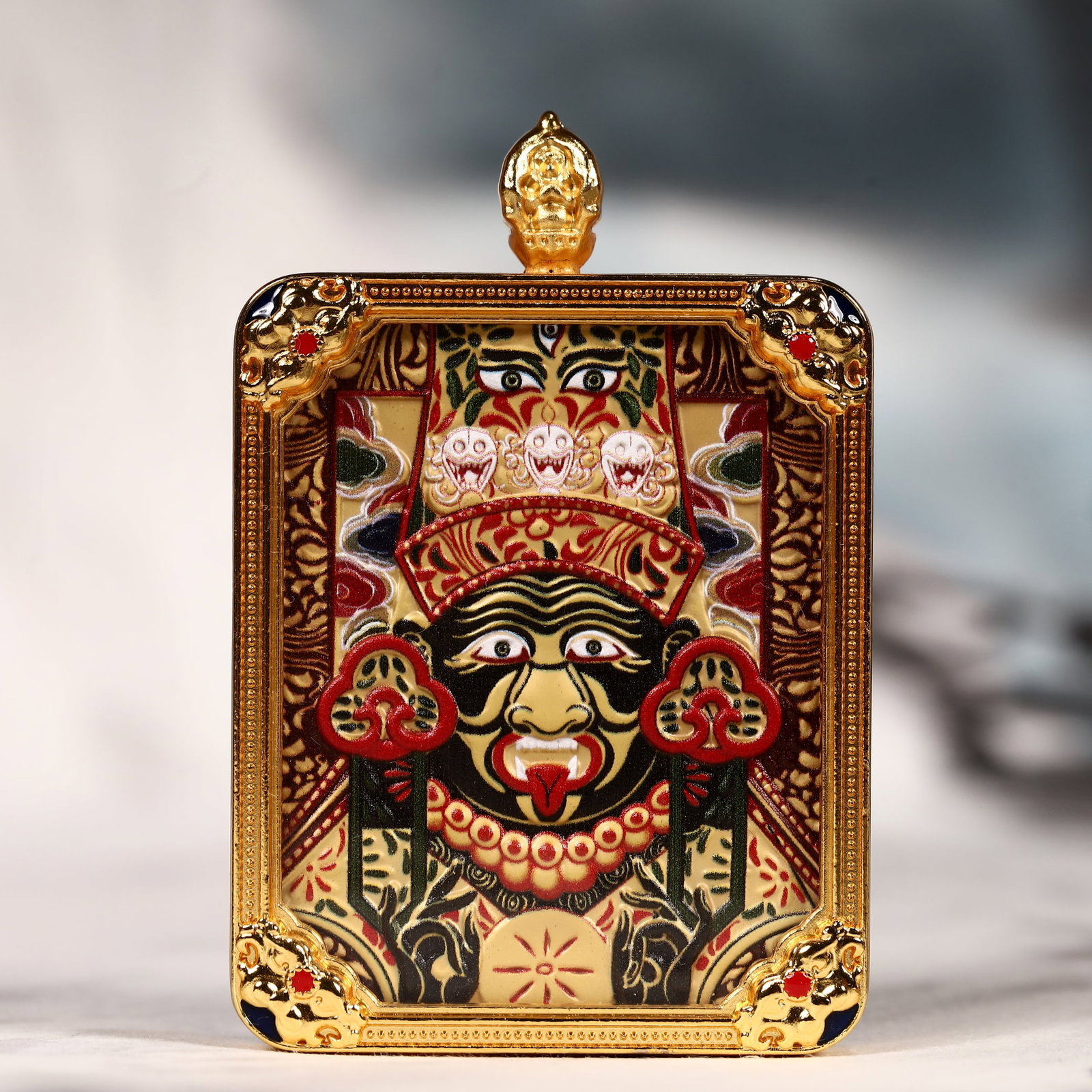 An Exquisite Painted Color Statue of Mammon Tangka: An Exquisite Painted Color Statue of Mammon Tangka,Size:2inx2.8in 彩绘财神像唐卡
