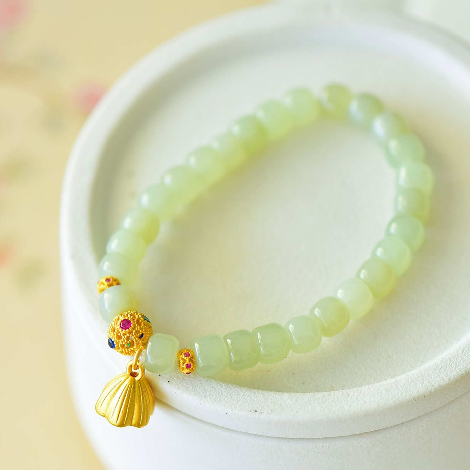 An Exquisite Greenish Jade Bracelets,Inlaid Diamond: An Exquisite Greenish Jade Bracelets,Inlaid Diamond,Size:8mm 青白玉手串,嵌钻石