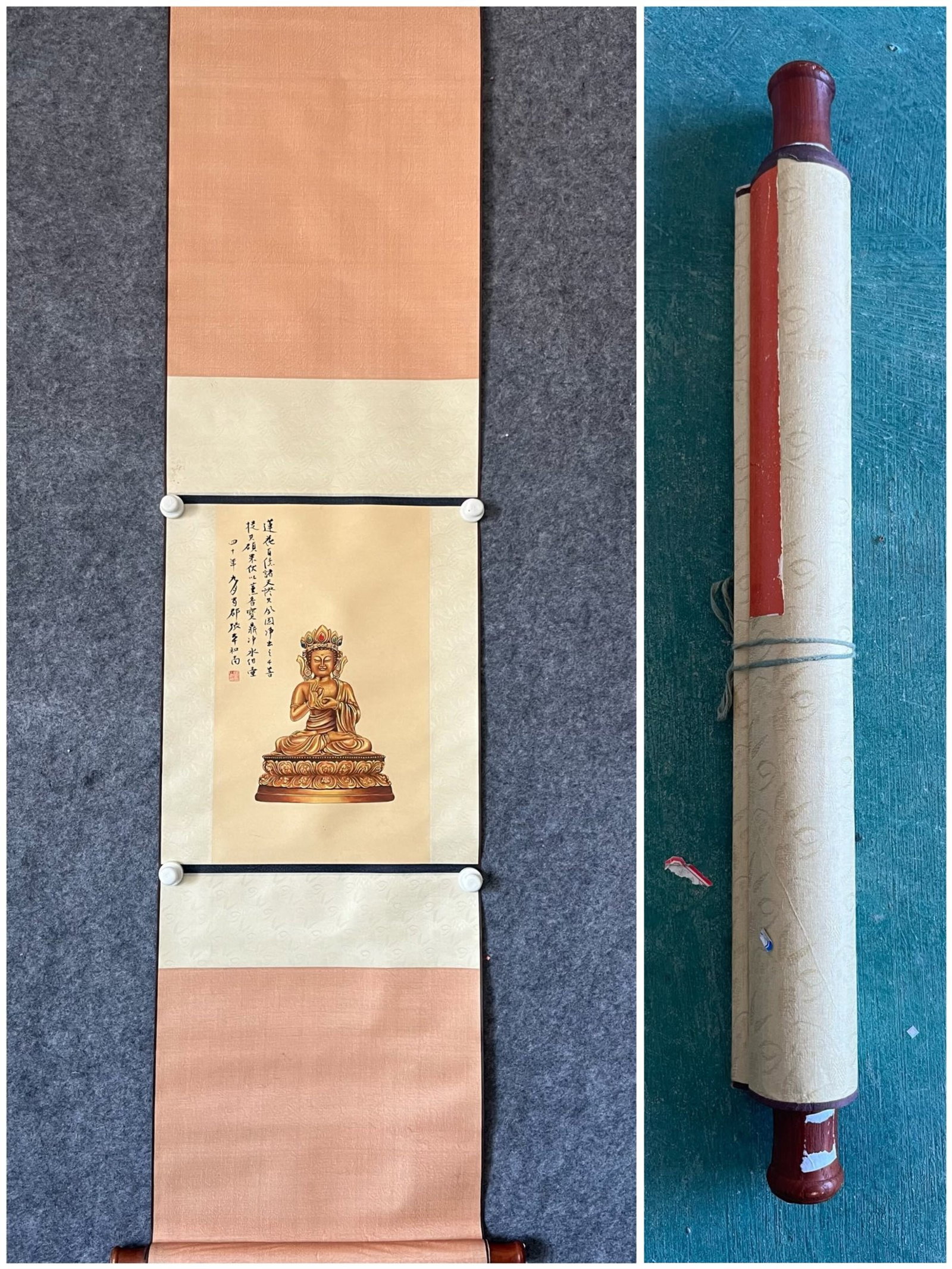 A Chinese Vertical Scroll Ink Painting of Buddha Statue on Paper,Zhang Daqian: A Chinese Vertical Scroll Ink Painting of Buddha Statue on Paper,Zhang Daqian,Size:(Without frame)11.8inx18.9in????????????,??