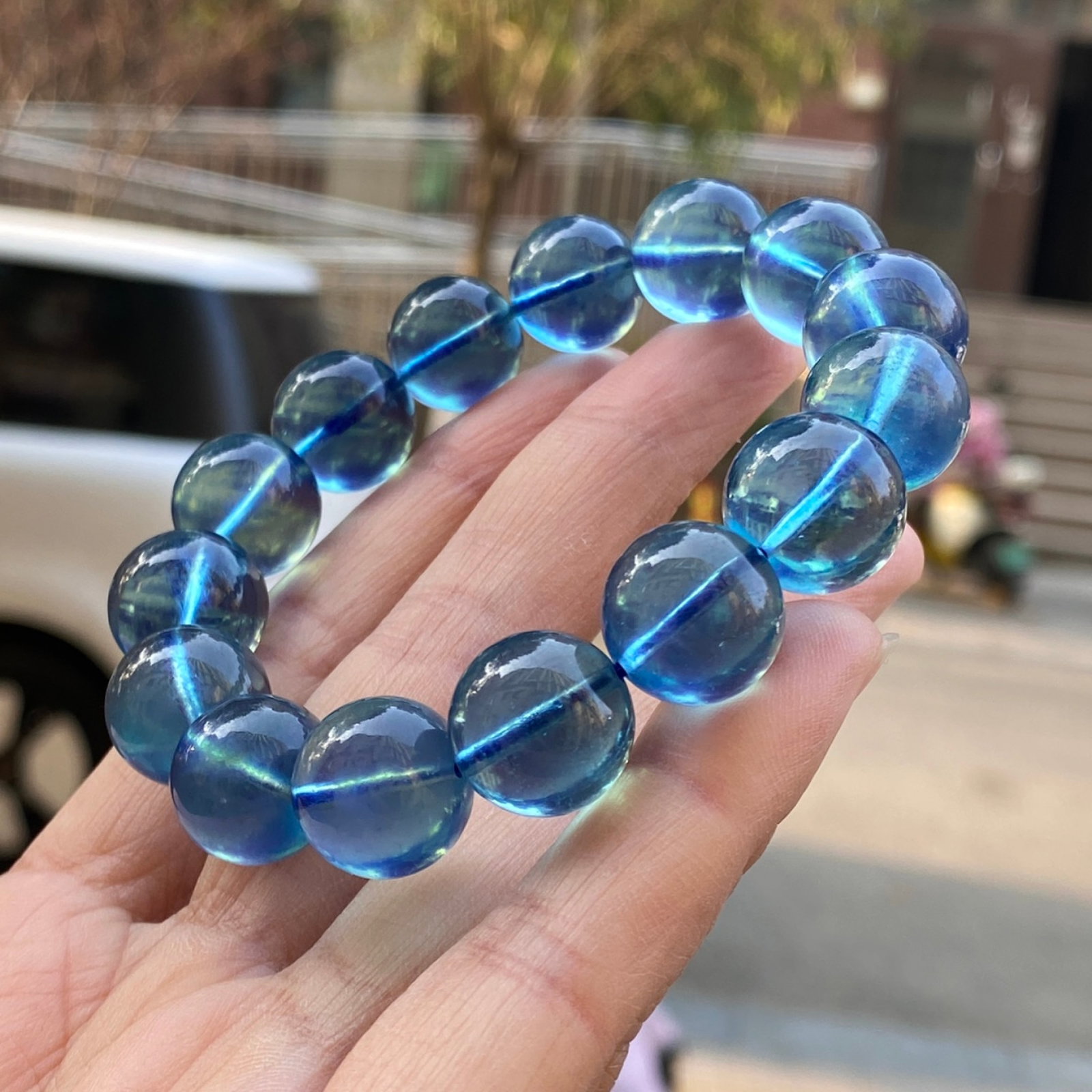 An Exquisite Aquamarine Bracelets: An Exquisite Aquamarine Bracelets,Size:14.5mm,Weight:61.1g 海蓝宝手串