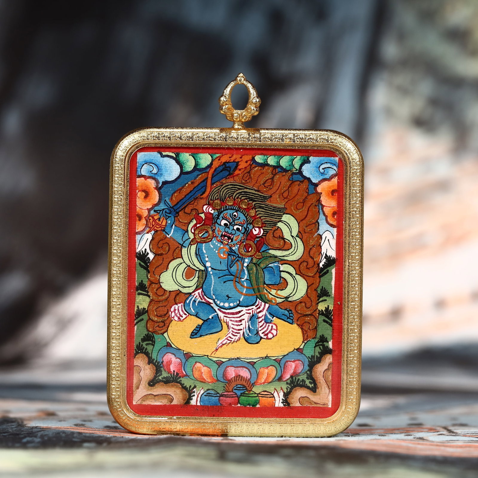 An Exquisite Painted Color Statue of Mammon Tangka: An Exquisite Painted Color Statue of Mammon Tangka,Size:2inx2.8in 彩绘财神像唐卡
