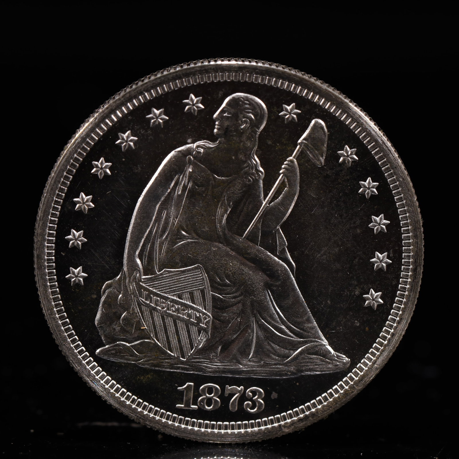 USA One Dollar 1873 Coin: American coin. IN GOD WE TRUST / LIBERTY / 1873 / UNITED STATES OF AMERICA / ONE DOL. Mint Mark: S.Weight:26.9g.