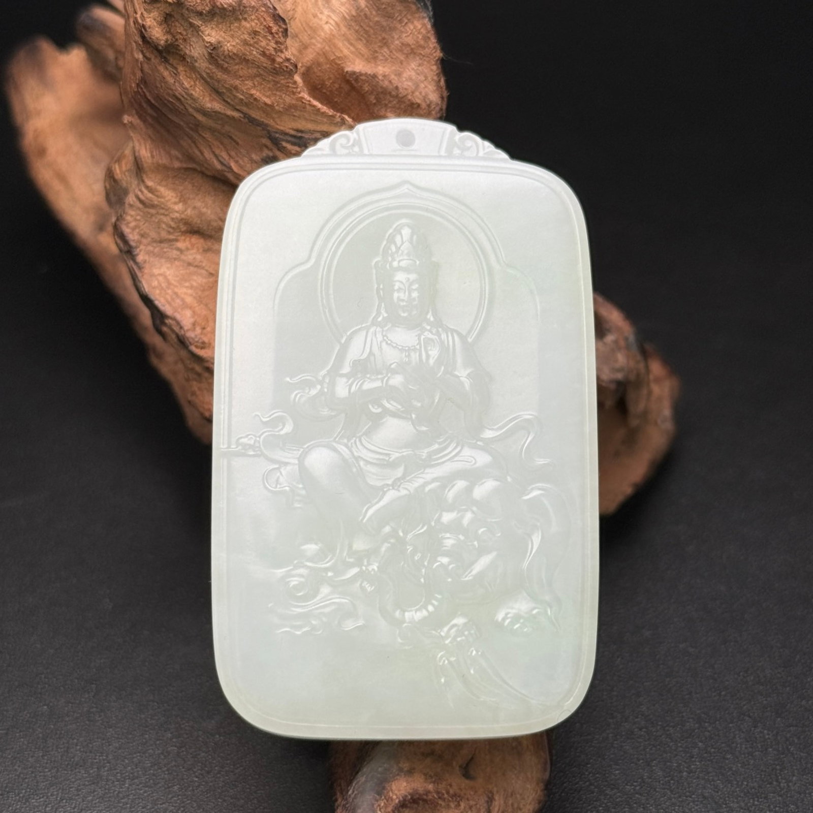 An Exquisite White Jade Landscape and Statue of Samantabhadra Pattern Pendant: An Exquisite White Jade Landscape and Statue of Samantabhadra Pattern Pendant,Qing Dynasty,China,Size:42mmx68mmx11mm,Weight:71g 白玉山水普贤菩萨像