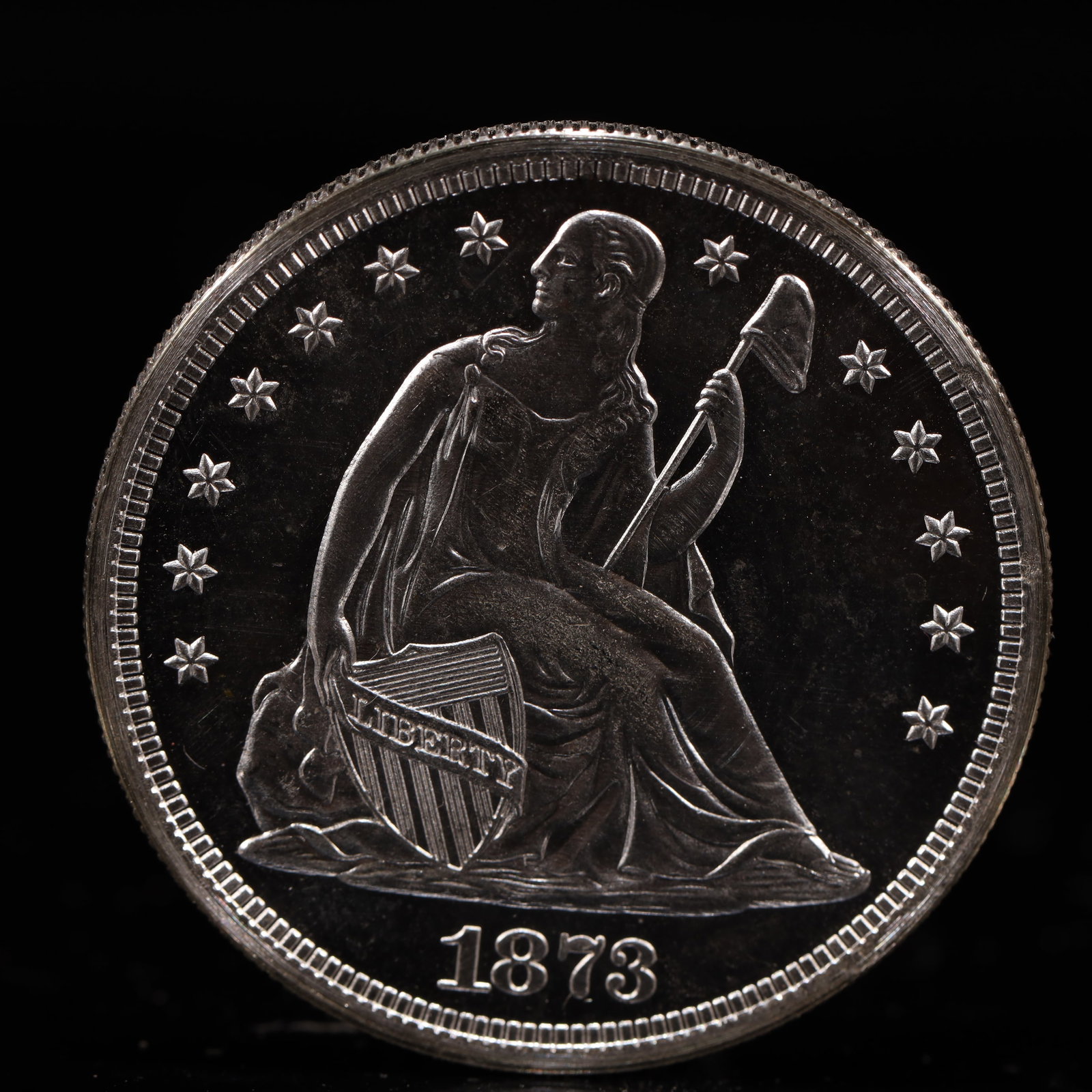 USA One Dollar 1873 Coin: American coin. IN GOD WE TRUST / LIBERTY / 1873 / UNITED STATES OF AMERICA / ONE DOL. Mint Mark: S.Weight:26.9g.