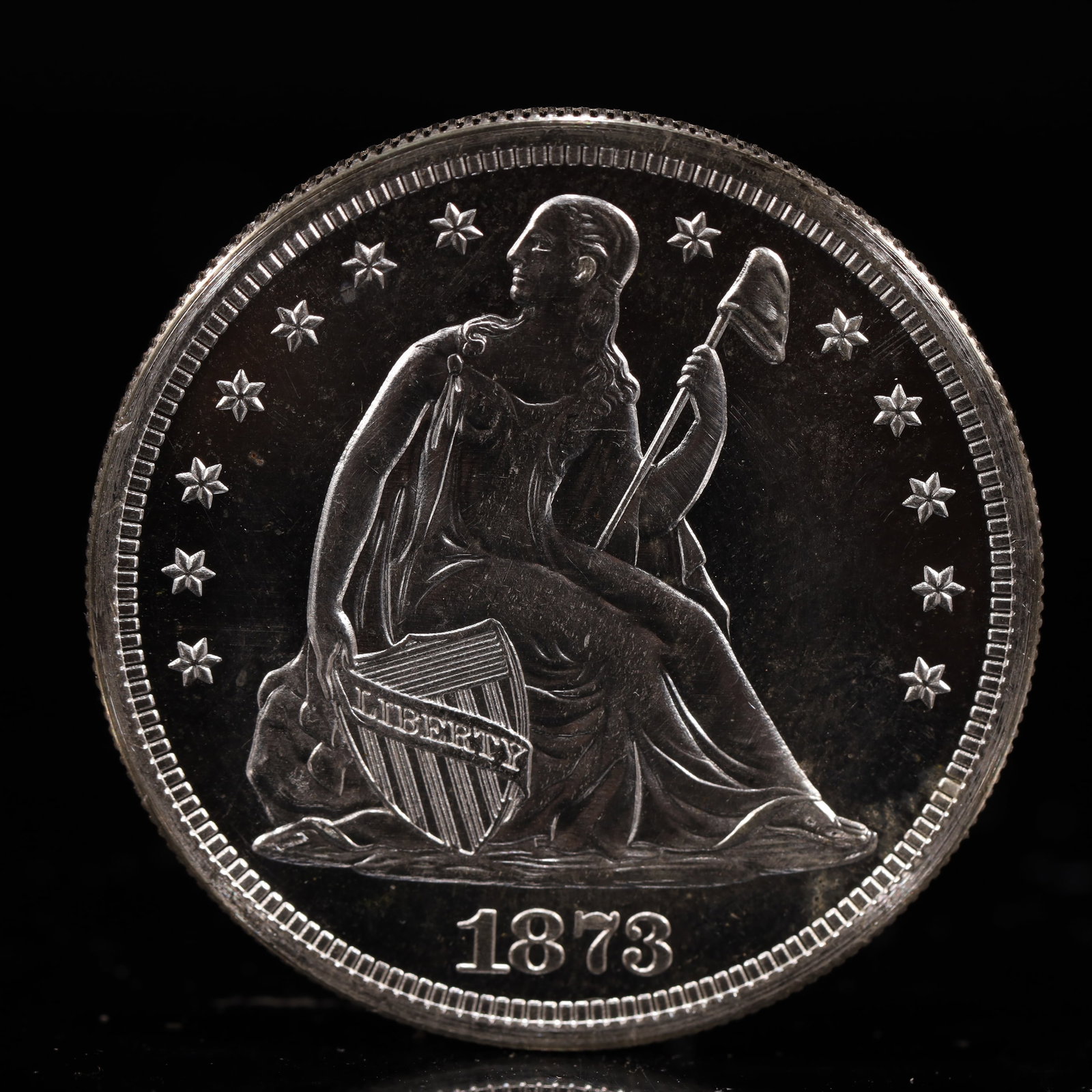 USA One Dollar 1873 Coin: American coin. IN GOD WE TRUST / LIBERTY / 1873 / UNITED STATES OF AMERICA / ONE DOL. Mint Mark: S.Weight:26.9g.