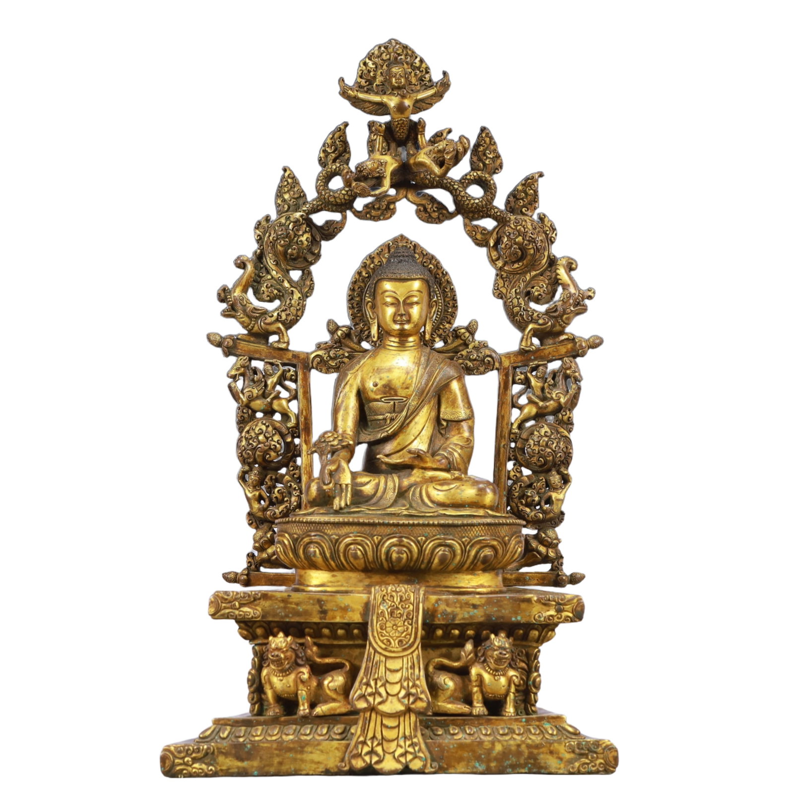 A Solemn Gilt Bronze Statue of Sakyamuni: A Solemn Gilt Bronze Statue of Sakyamuni,Ming Dynasty, China,Size:9.1inx4.5inx16.7in,Weight:5450g 铜鎏金释迦摩尼像,中国明代