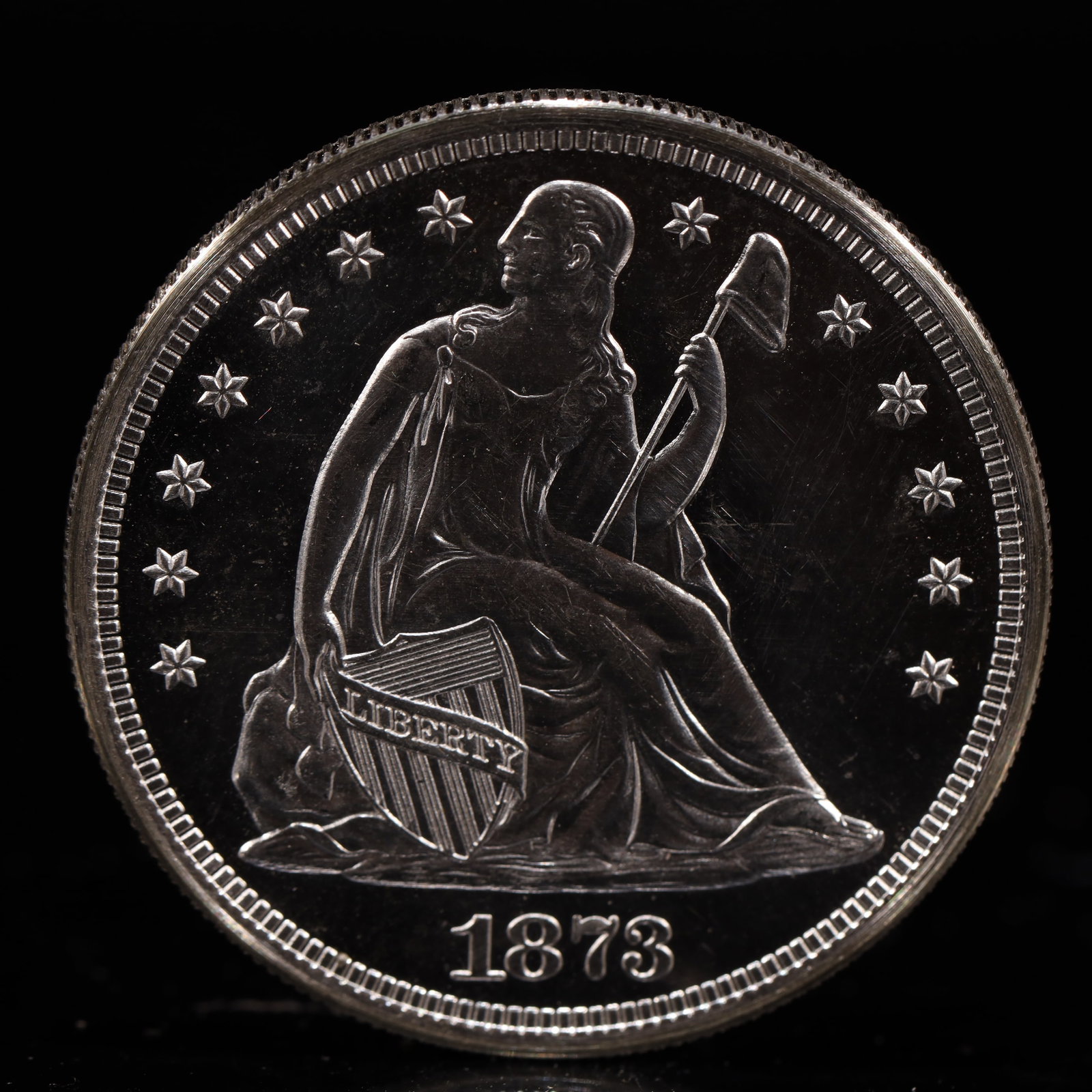USA One Dollar 1873 Coin: American coin. IN GOD WE TRUST / LIBERTY / 1873 / UNITED STATES OF AMERICA / ONE DOL. Mint Mark: S.Weight:26.9g.