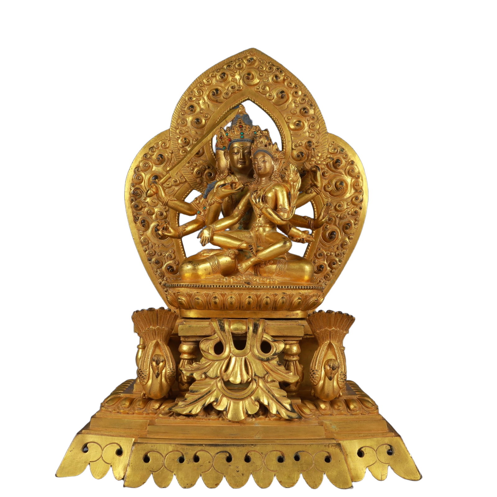 A Solemn Gilt Bronze Statue of Chakrasamvara: A Solemn Gilt Bronze Statue of Chakrasamvara,Qing Dynasty, China,Qianlong Mark,Size:10.2inx5.9inx14.2in,Weight:8100g