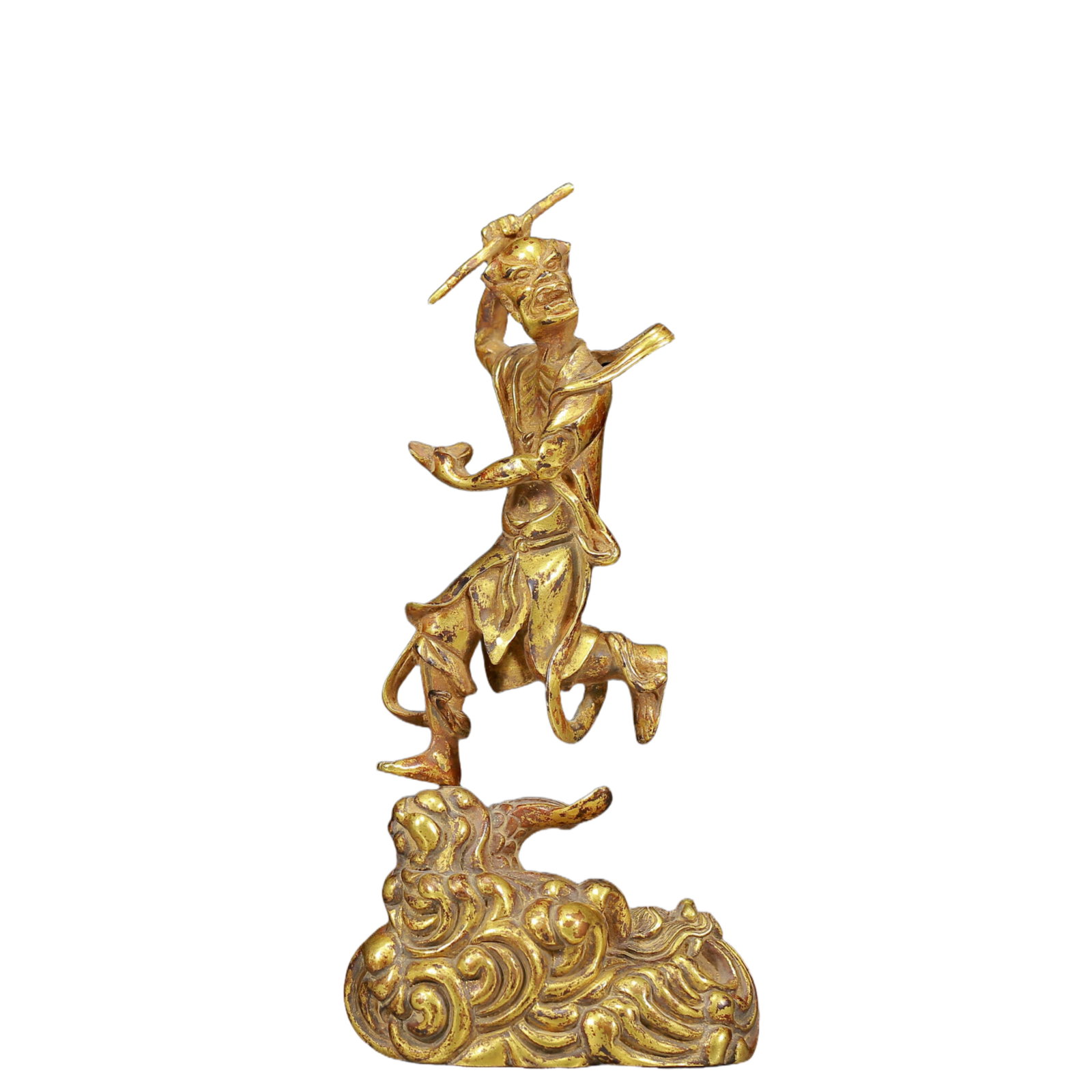A Solemn Gilt Bronze Statue of Guru: A Solemn Gilt Bronze Statue of Guru,Ming Dynasty, China,Size: 3.5inx2inx7.5in,Weight:565g 铜鎏金上师像，明代