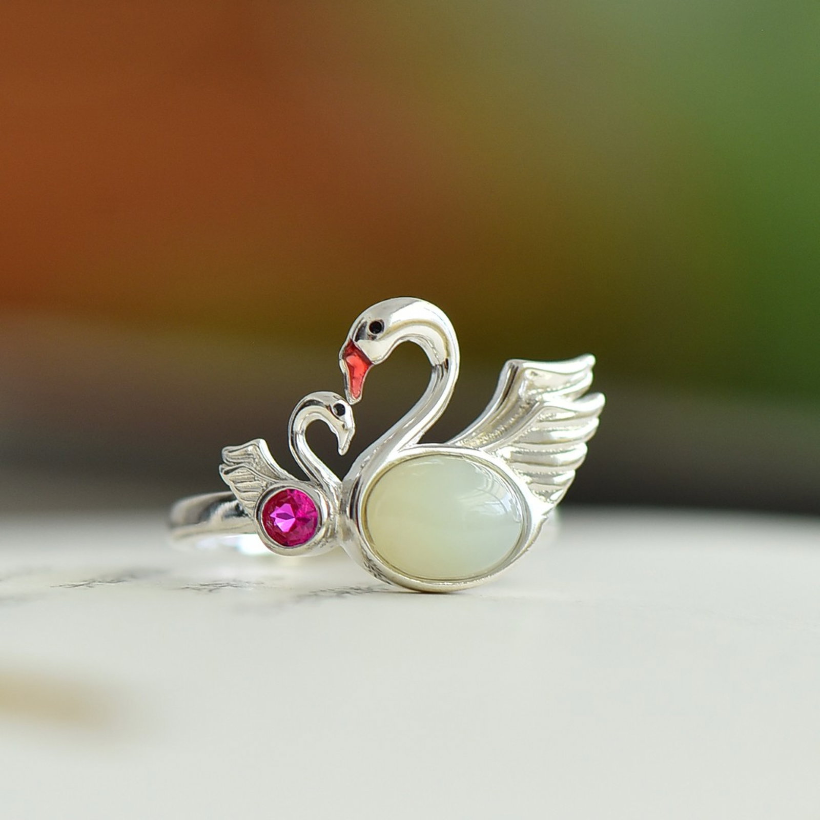 An Exquisite Sterling Silver Inlaid White Jade Ring: An Exquisite Sterling Silver Inlaid White Jade Ring 纯银镶白玉戒指