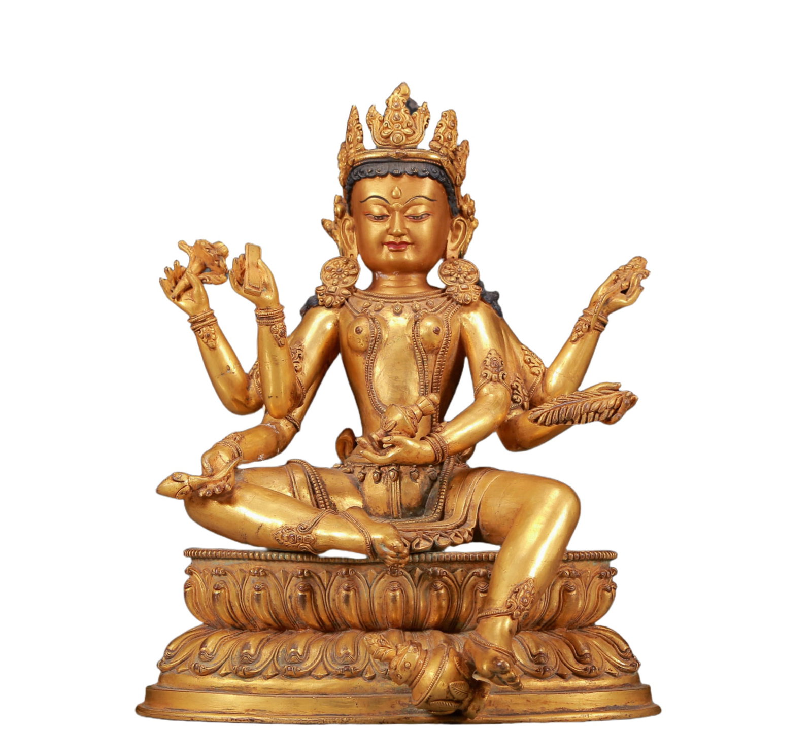 A Solemn Gilt Bronze Statue of Gautama’s Mother: A Solemn Gilt Bronze Statue of Gautama’s Mother,Ming Dynasty, China,Size:9.8inx7.9inx13in,Weight:8310g 铜鎏金佛母像，明代