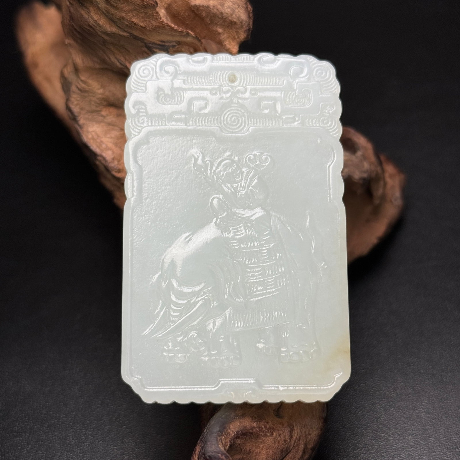 An Exquisite White Jade Figure Elephant Pattern Pendant,With Poem: An Exquisite White Jade Figure Elephant Pattern Pendant,With Poem,Qing Dynasty,China,Size:66mmx41mmx7mm,Weight:50g