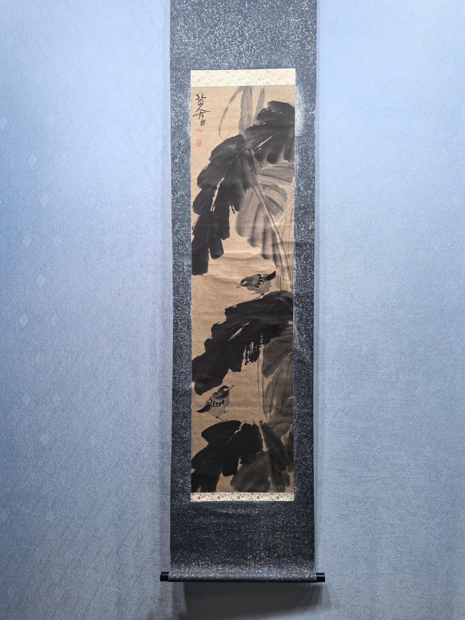 A Chinese Vertical Scroll Ink Painting of Flower and Bird on Paper,Bada Shanren: A Chinese Vertical Scroll Ink Painting of Flower and Bird on Paper,Bada Shanren,Size:13.3inx52.2in