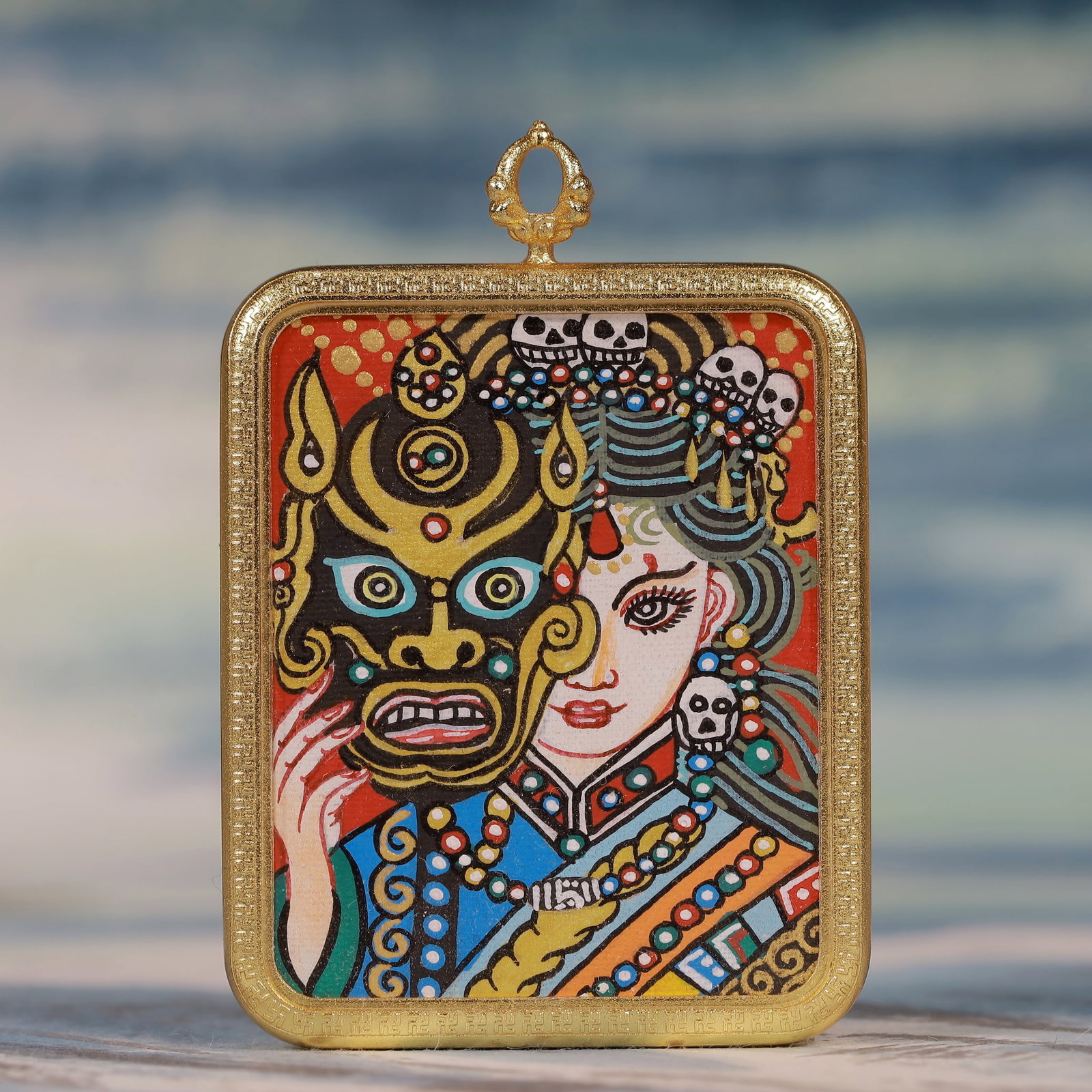 An Exquisite Painted Color Statue of Zhagilhamo Tangka: An Exquisite Painted Color Statue of Zhagilhamo Tangka,Size:2inx2.8in 彩绘扎基拉姆像唐卡