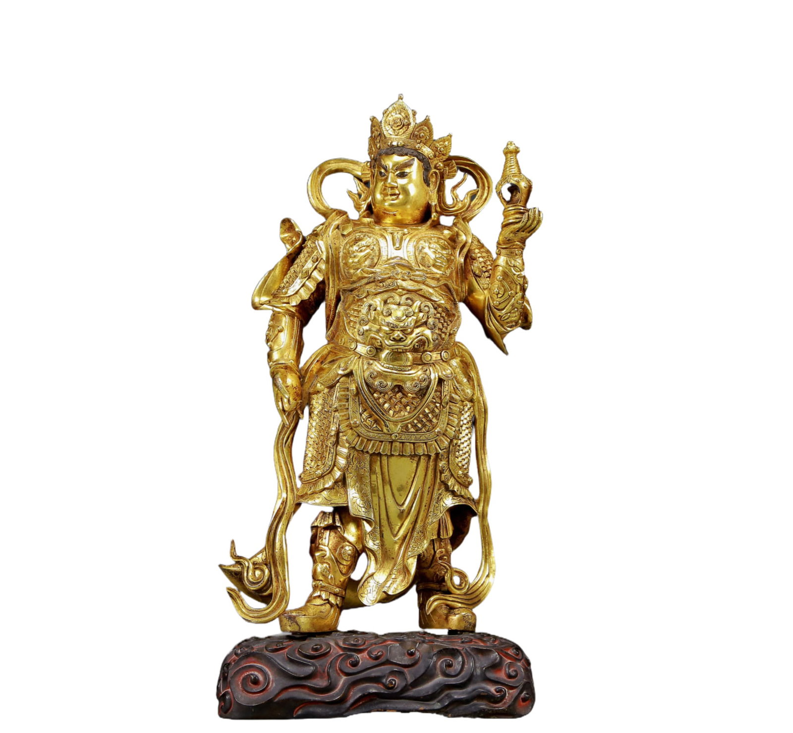 A Solemn Gilt Bronze Statue of Heavenly King: A Solemn Gilt Bronze Statue of Heavenly King,Ming Dynasty, China,Size:7.9inx5.5inx16.9in,Weight:20.20kg 铜鎏金天王像，明代