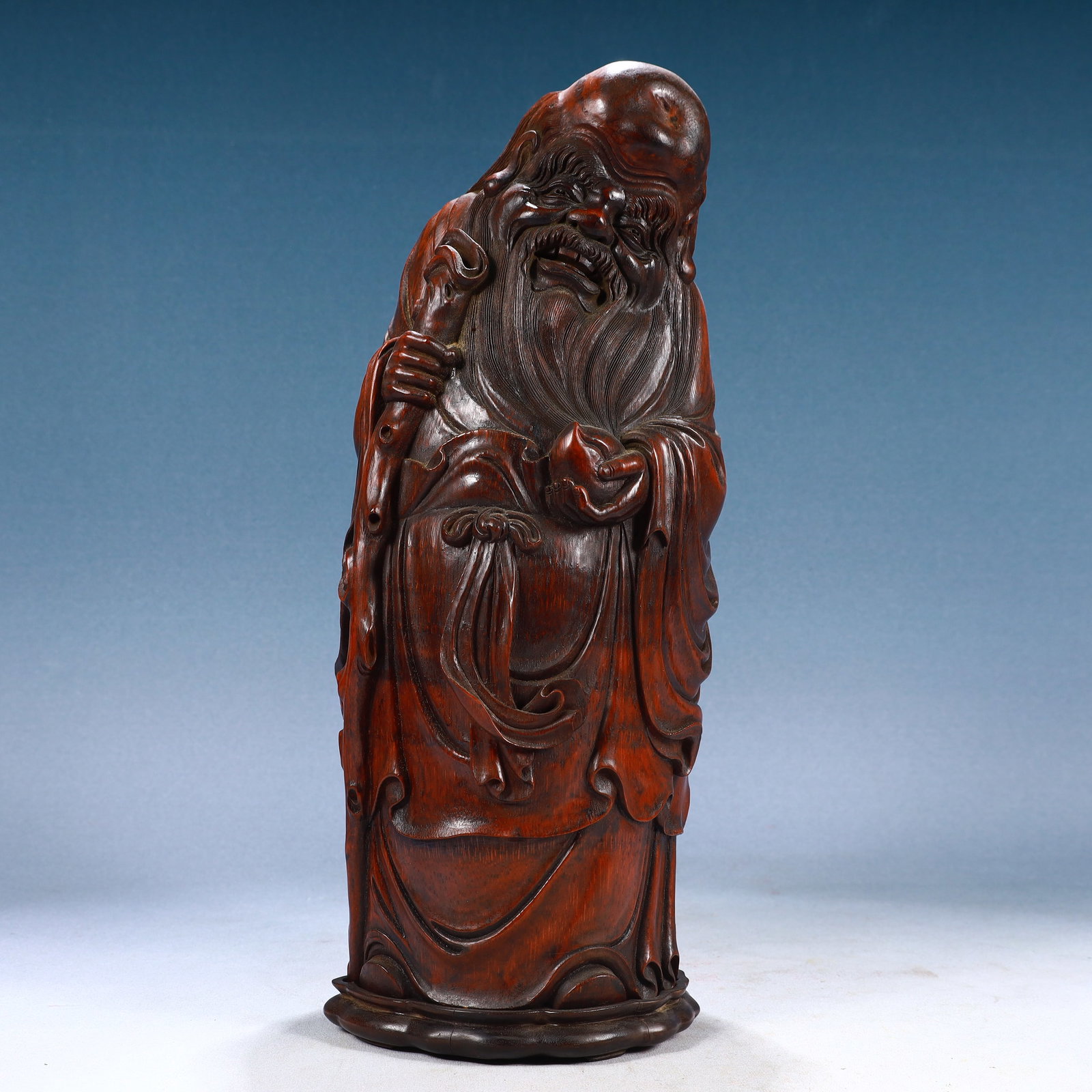 A Huge Bamboo Statue of Longevity: A Huge Bamboo Statue of Longevity,Qing Dynasty, China,Size:5.9inx5.1inx16.5in,Weight:1750g 竹雕寿星像,中国清代