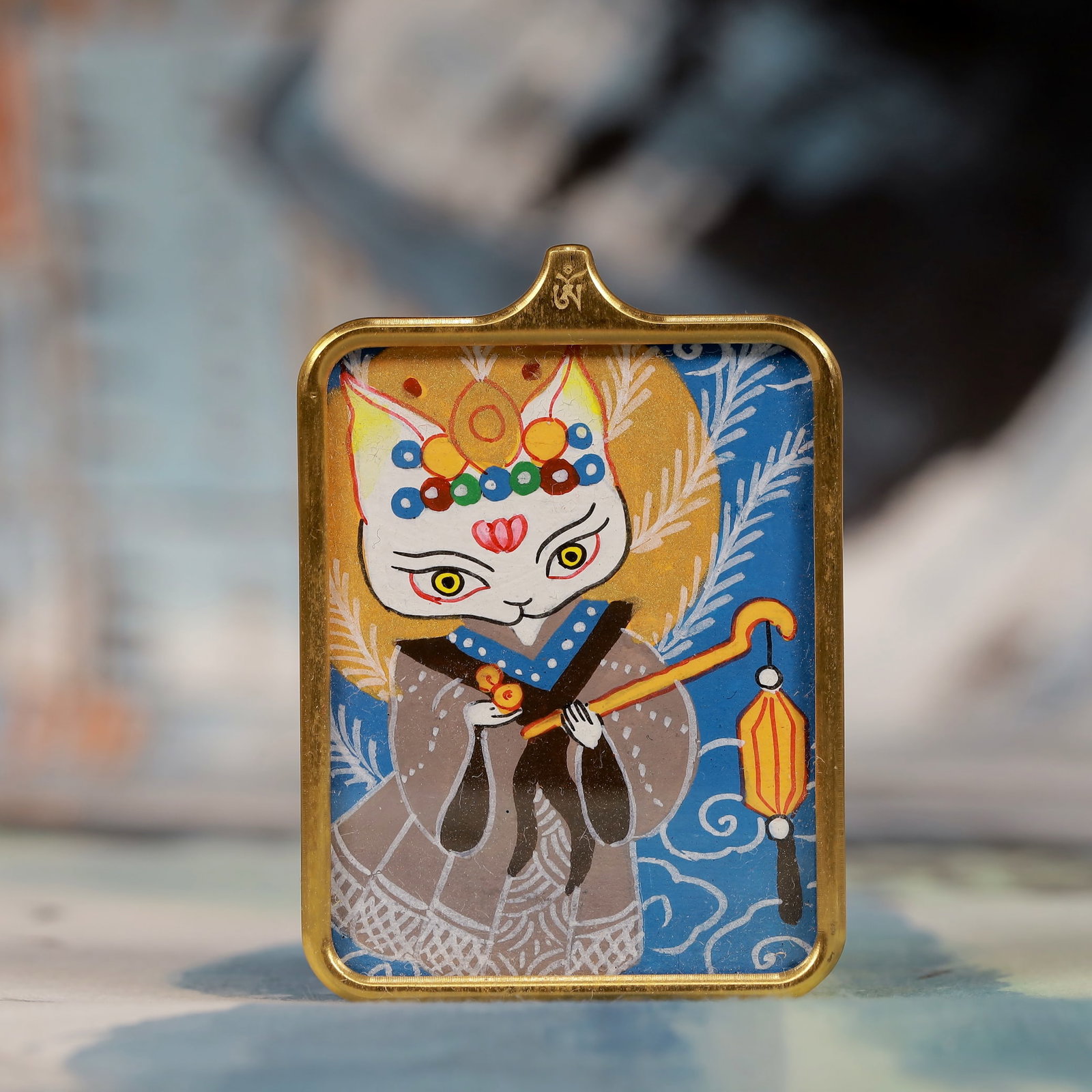 An Exquisite Painted Color Statue of Fox Spirit Tangka: An Exquisite Painted Color Statue of Fox Spirit Tangka,Size:2inx2.8in 彩绘狐仙像唐卡
