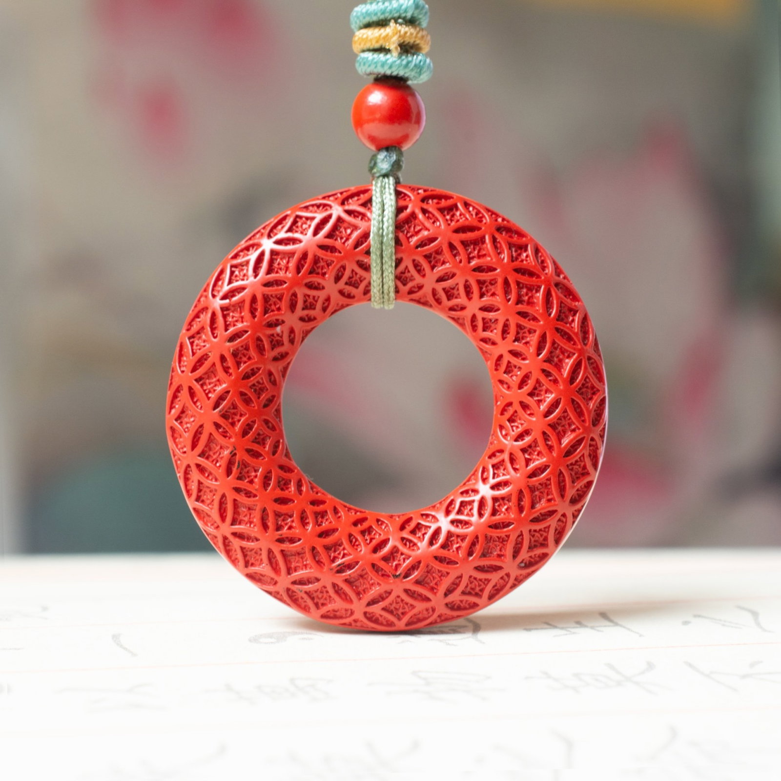 An Exquisite Cinnabar Cash Pattern Pendant: An Exquisite Cinnabar Cash Pattern Pendant,Size:35mmx35mm (寓意)吉祥招财喜庆、驱邪避凶