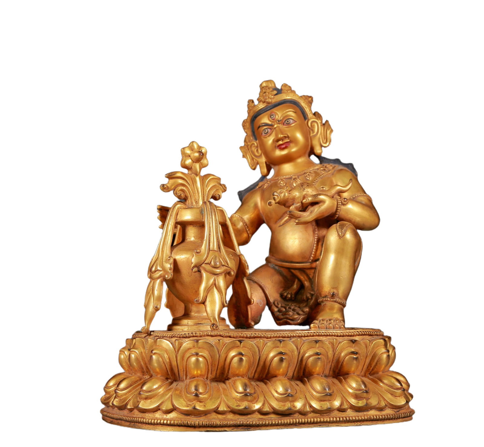 A Solemn Gilt Bronze Statue of Mammon,With Inscription: A Solemn Gilt Bronze Statue of Mammon,With Inscription,Ming Dynasty, China,Size:9.1inx4.3inx11.4in,Weight:5495g 铜鎏金财神像，带铭文，