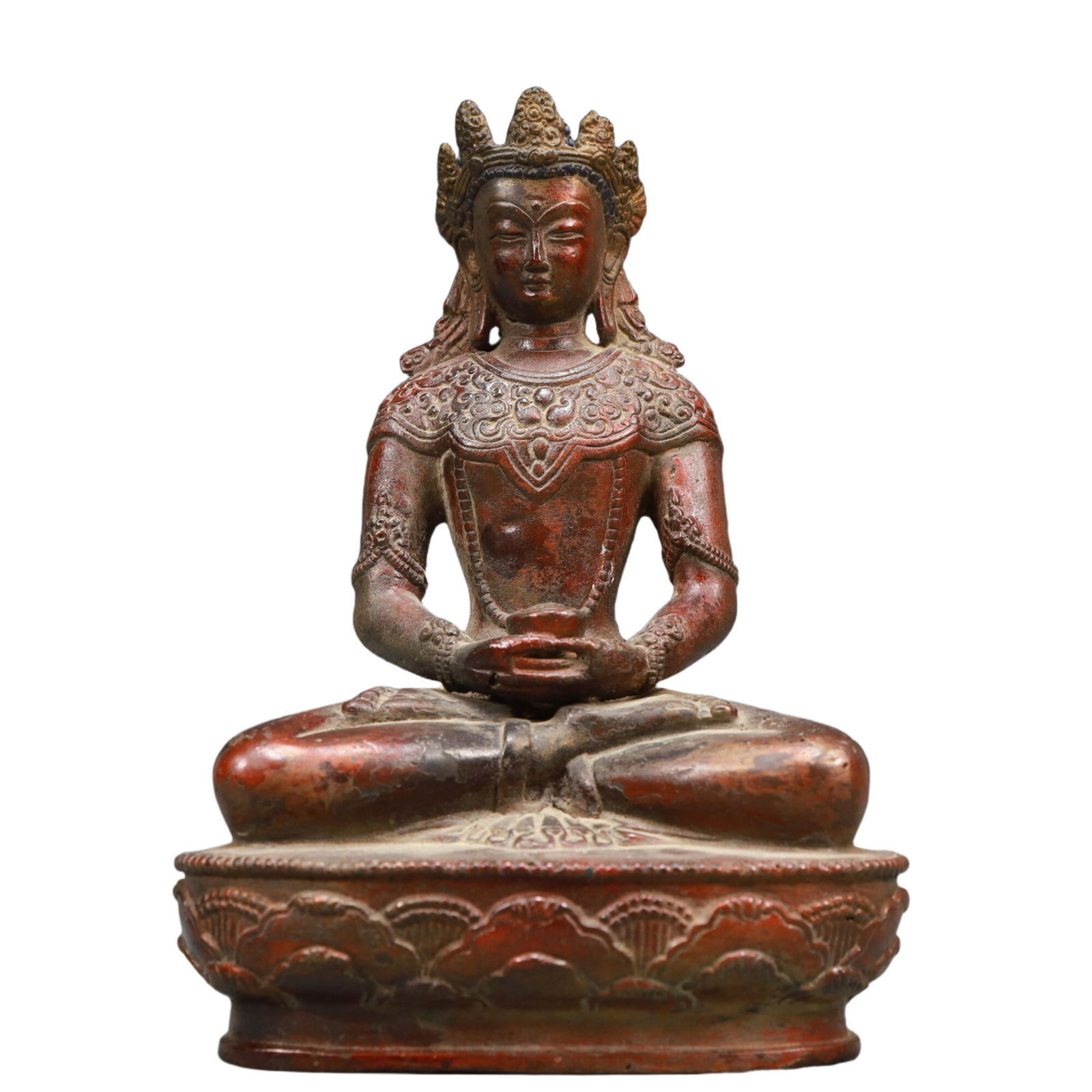 A Solemn Bronze Statue of Bodhisattva: A Solemn Bronze Statue of Bodhisattva,Qing Dynasty, China,Size:5.7inx3.5inx8.5in Weight:2400g 铜菩萨像,中国清代