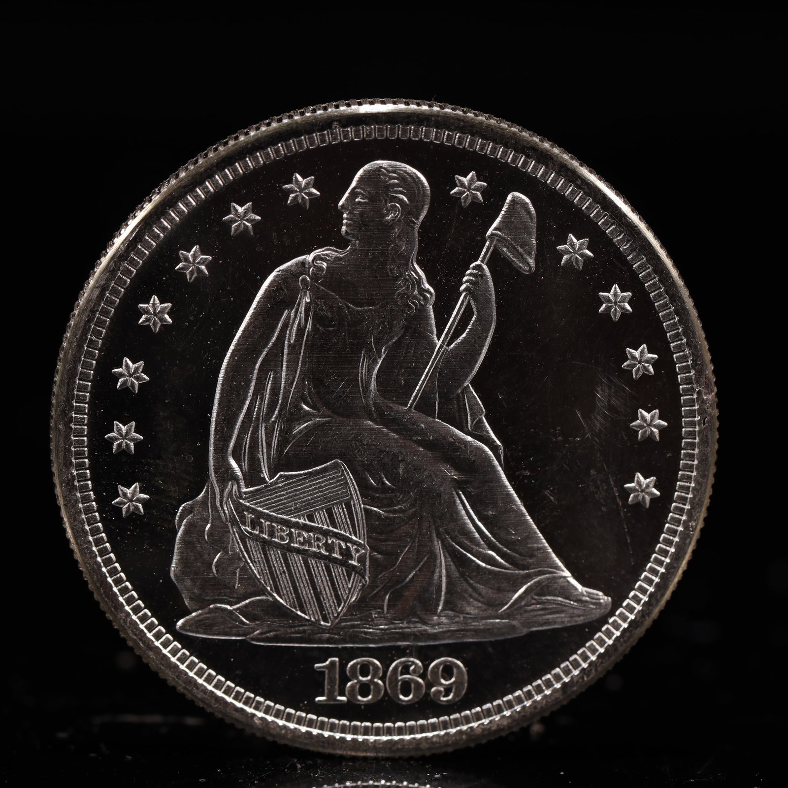 USA One Dollar 1869 Coin: American coin. IN GOD WE TRUST / LIBERTY / 1869 / UNITED STATES OF AMERICA / ONE DOL. Weight:26.9g.