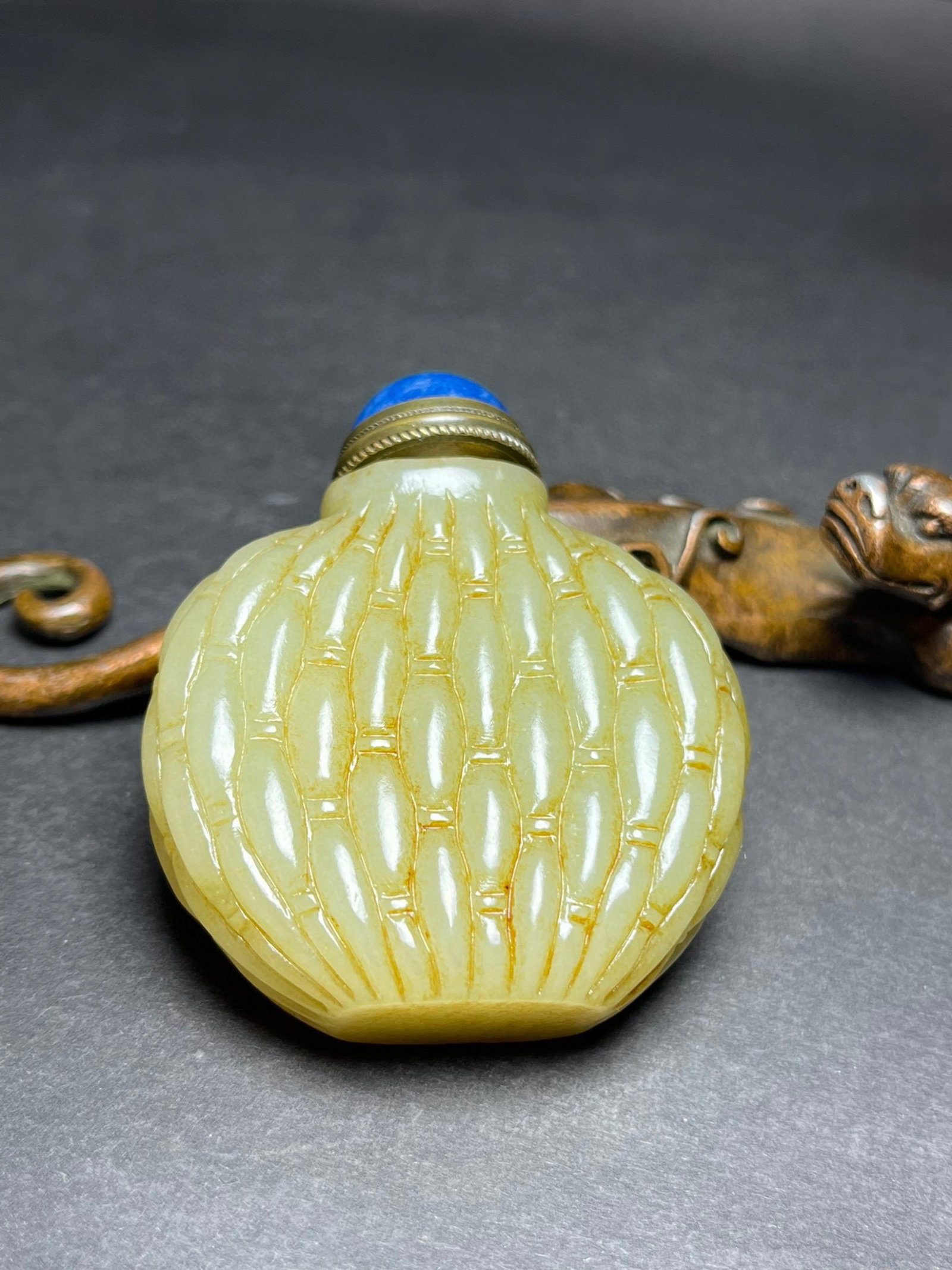 An Exquisite White Jade Bamboo Pattern Snuff Bottle - 5