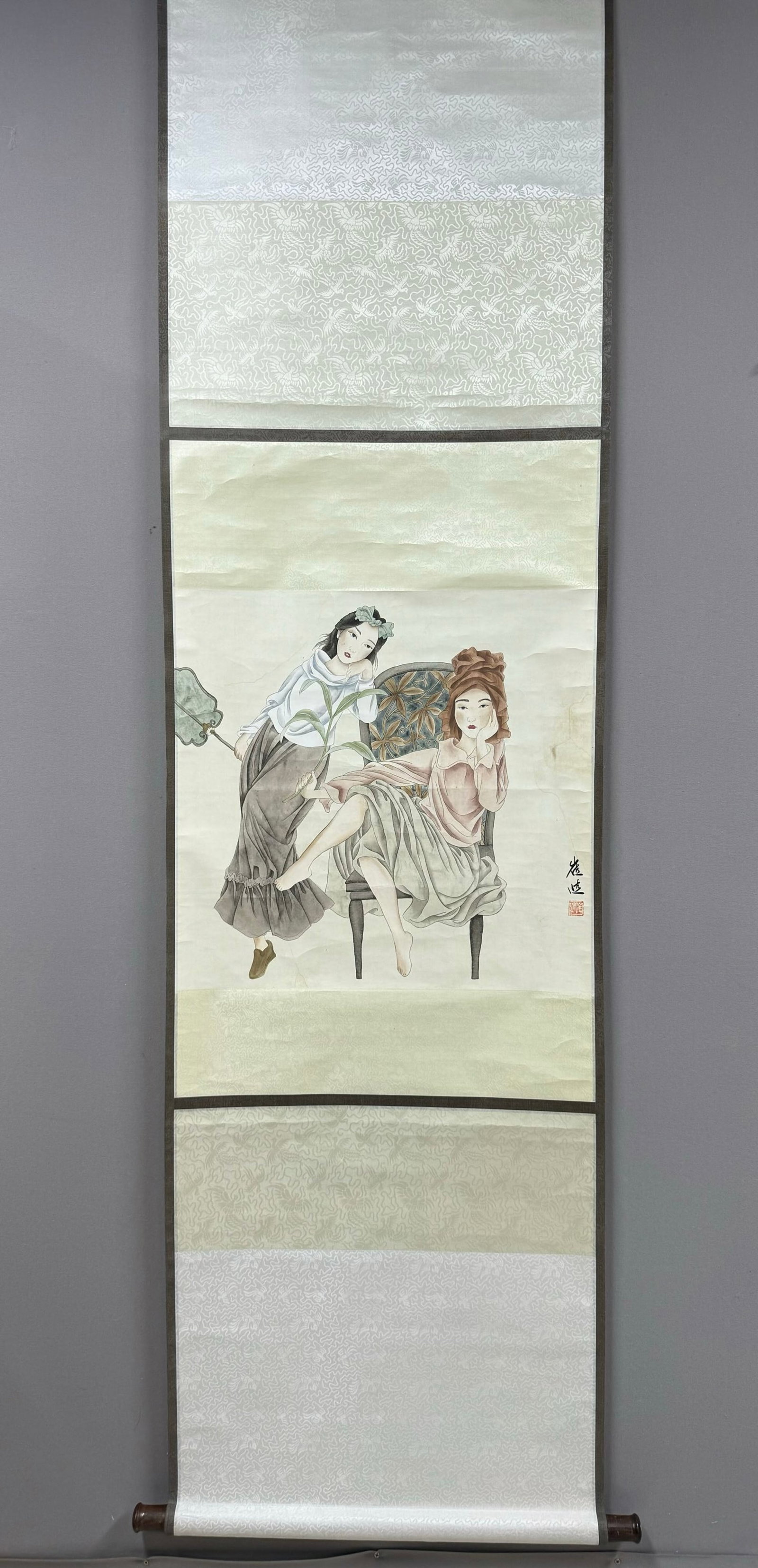 A Chinese Vertical Scroll Ink Painting of Figure on Paper,Cui Jin: A Chinese Vertical Scroll Ink Painting of Figure on Paper,Cui Jin,Size:21.3inx22.4in 一幅中国水墨人物画立轴,崔进