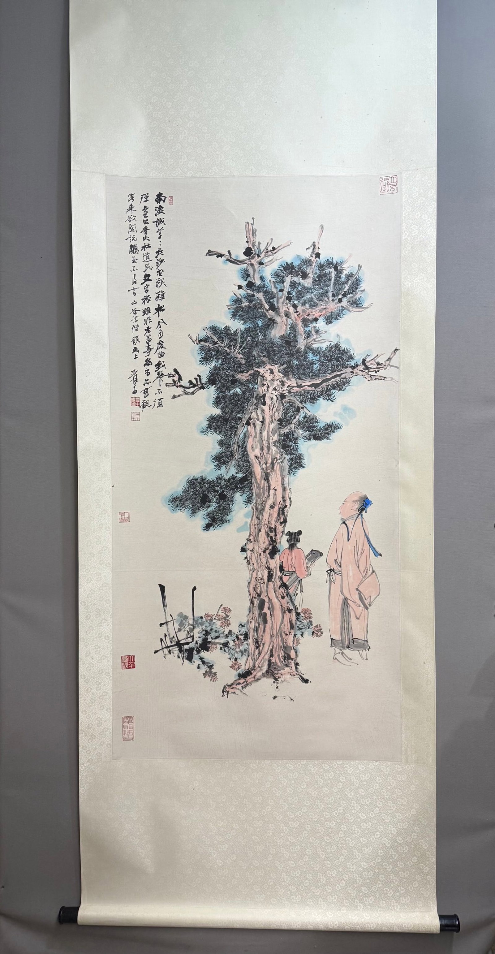 A Chinese Vertical Scroll Ink Painting of Landscape and Figure on Paper,Zhang Daqian: A Chinese Vertical Scroll Ink Painting of Landscape and Figure on Paper,Zhang Daqian,Size:53.9inx26.8in 一幅中国水墨山水人物画立