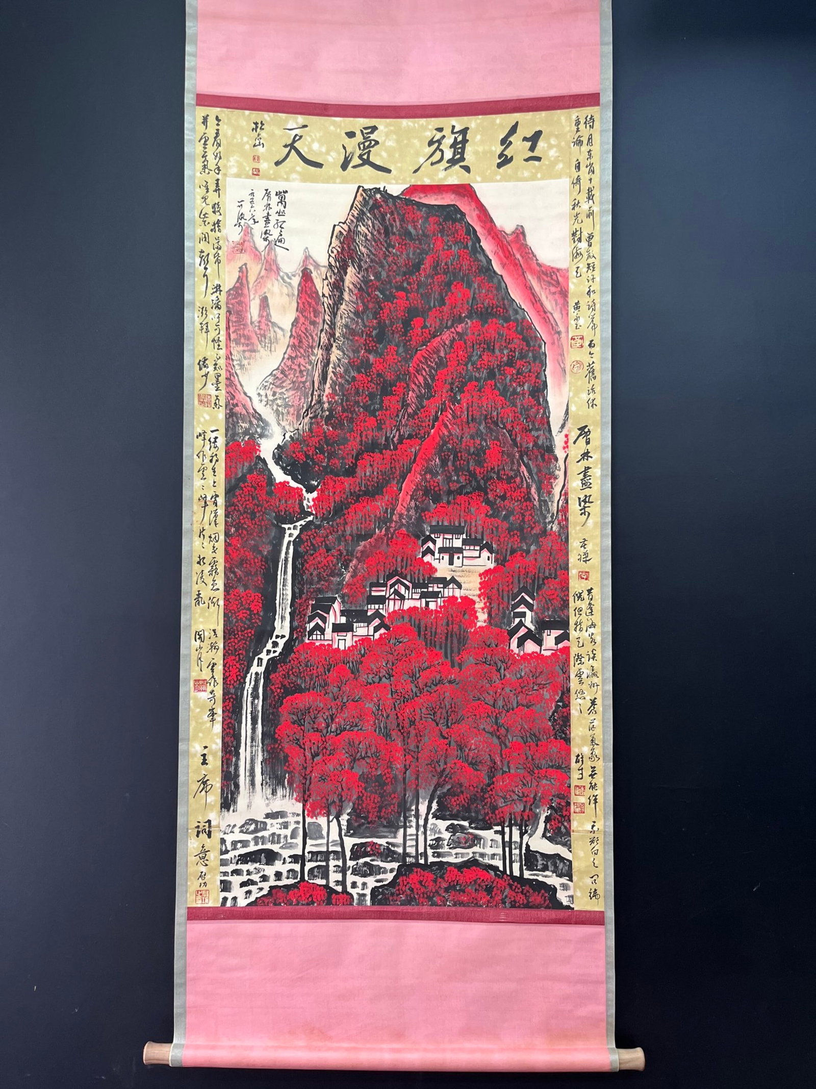 A Chinese Vertical Scroll Ink Painting of Landscape on Paper,Li Keran: A Chinese Vertical Scroll Ink Painting of Landscape on Paper,Li Keran,Size:29.9inx57.5in 一幅中国水墨山水画立轴,李可੡