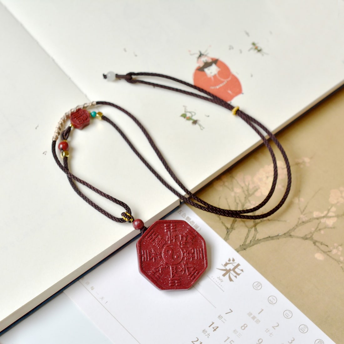 An Exquisite Cinnabar Trigram Pattern Pendant - 6