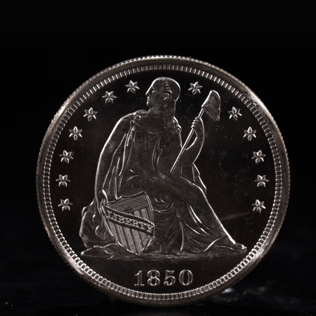 USA One Dollar 1850 Coin: American coin. IN GOD WE TRUST / LIBERTY / 1850 / UNITED STATES OF AMERICA / ONE DOL. Mint Mark: O.Weight:26.9g.