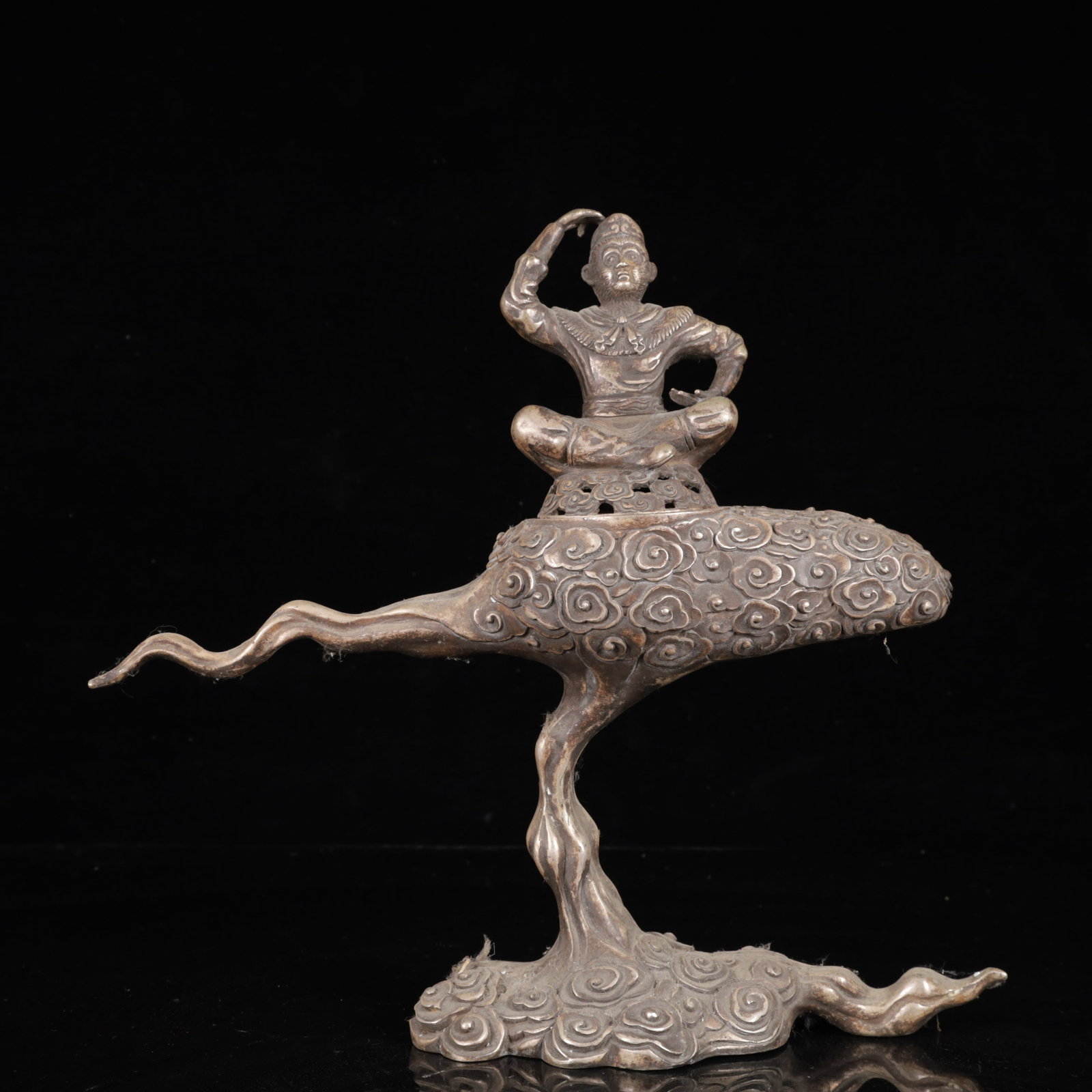 An Exquisite Silver-Plated Bronze Figure Censer: An Exquisite Silver-Plated Bronze Figure Censer,Qing Dynasty,China,Size:11.8inx3.3inx11.4in,Weight:1250g 铜镀银人物香炉,中国清代