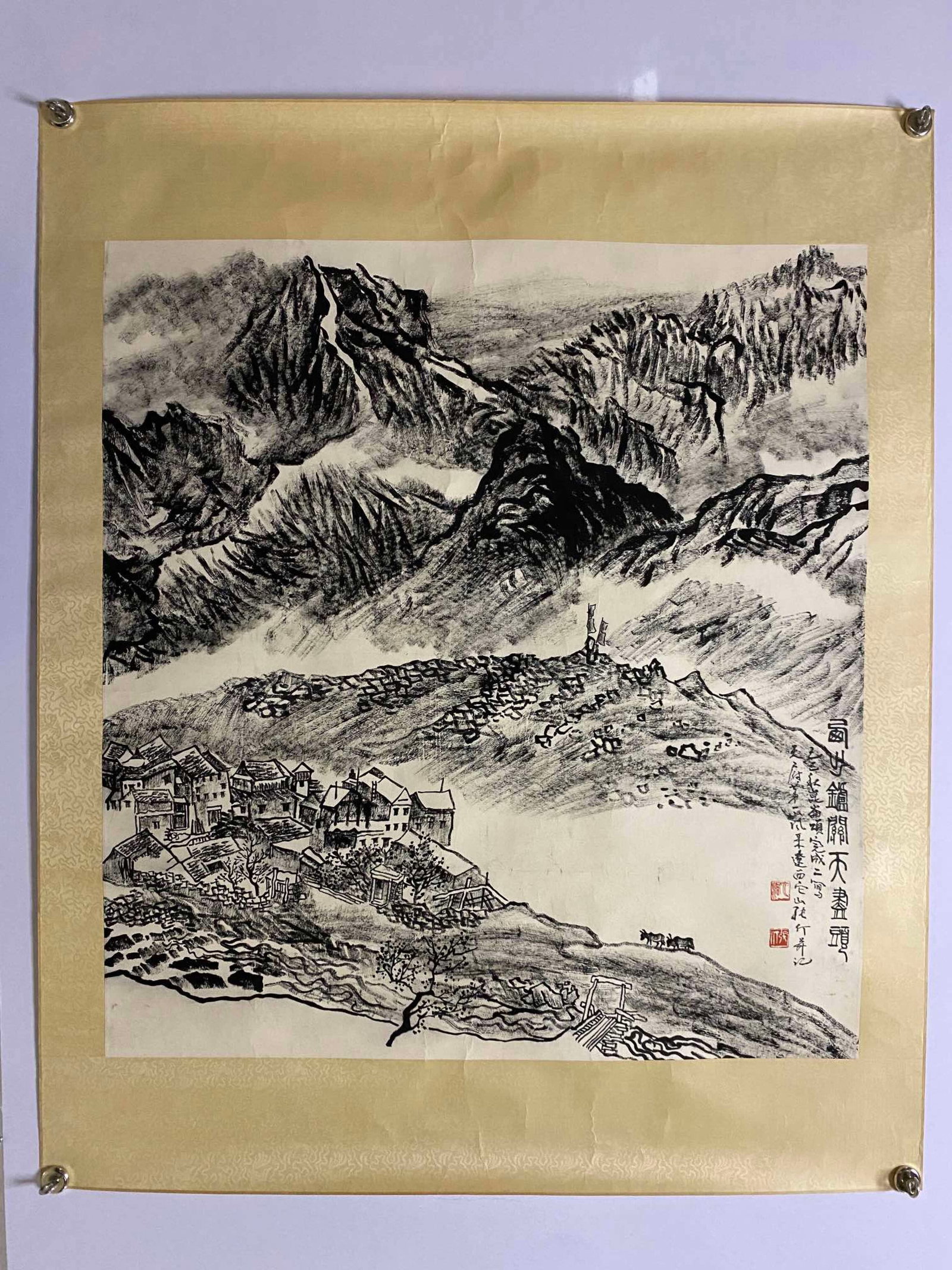 A Chinese Ink Painting of Landscape on Paper: A Chinese Ink Painting of Landscape on Paper,Zhang Ding,Size:37.8inx35in 一幅中国水墨山水画,张仃