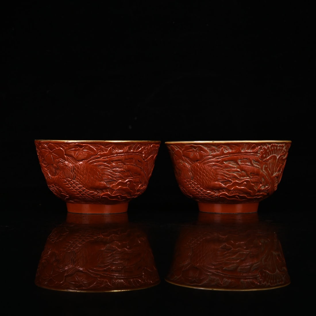 A Pair of Exquisite Red Glazed Flower and Phoenix Pattern Cups (1 of 9)