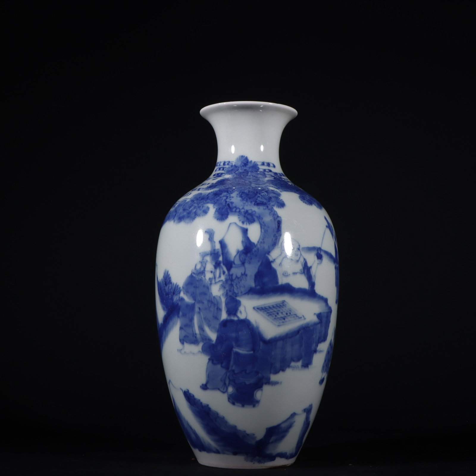 An Exquisite Blue and White Character and Story Pattern Vase: An Exquisite Blue and White Character and Story Pattern Vase,Qing Dynasty,China,Kangxi Six-character Mark,Size:9.1inx4.7in 青花人物故事纹瓶,中