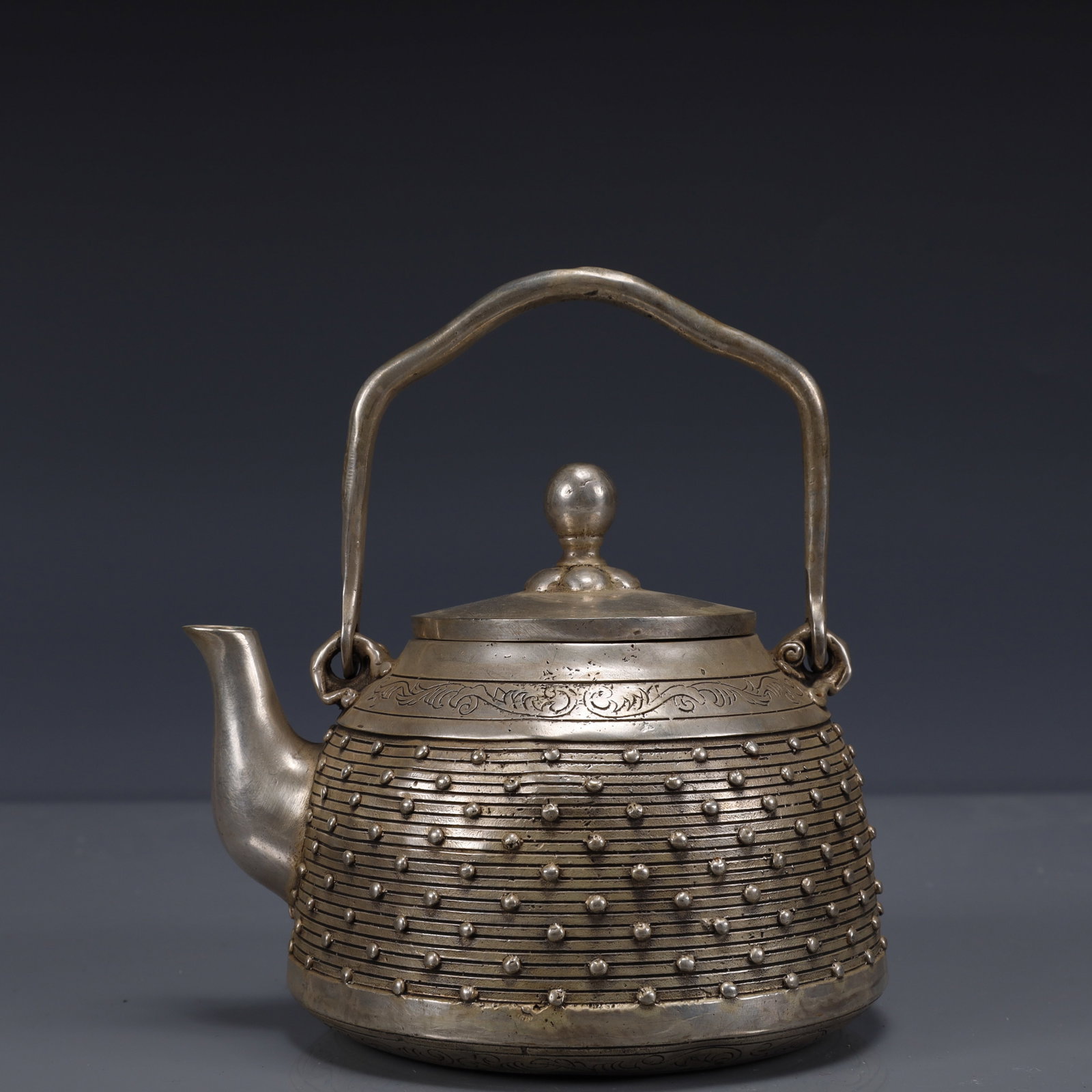An Exquisite Silver-Plated Bronze Ewer: An Exquisite Silver-Plated Bronze Ewer,The Republic of China,Size:5.3inx4.7inx6.3in,Weight:650g 铜镀银执壶,中国民国时期,