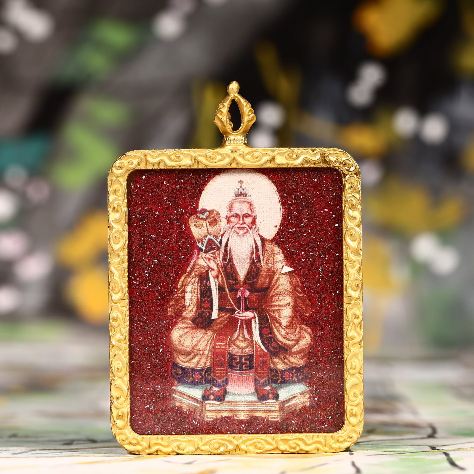 An Exquisite Painted Color Statue of Amitayus Tangka: An Exquisite Painted Color Statue of Amitayus Tangka,Size:2inx2.8in 彩绘长寿佛像唐卡
