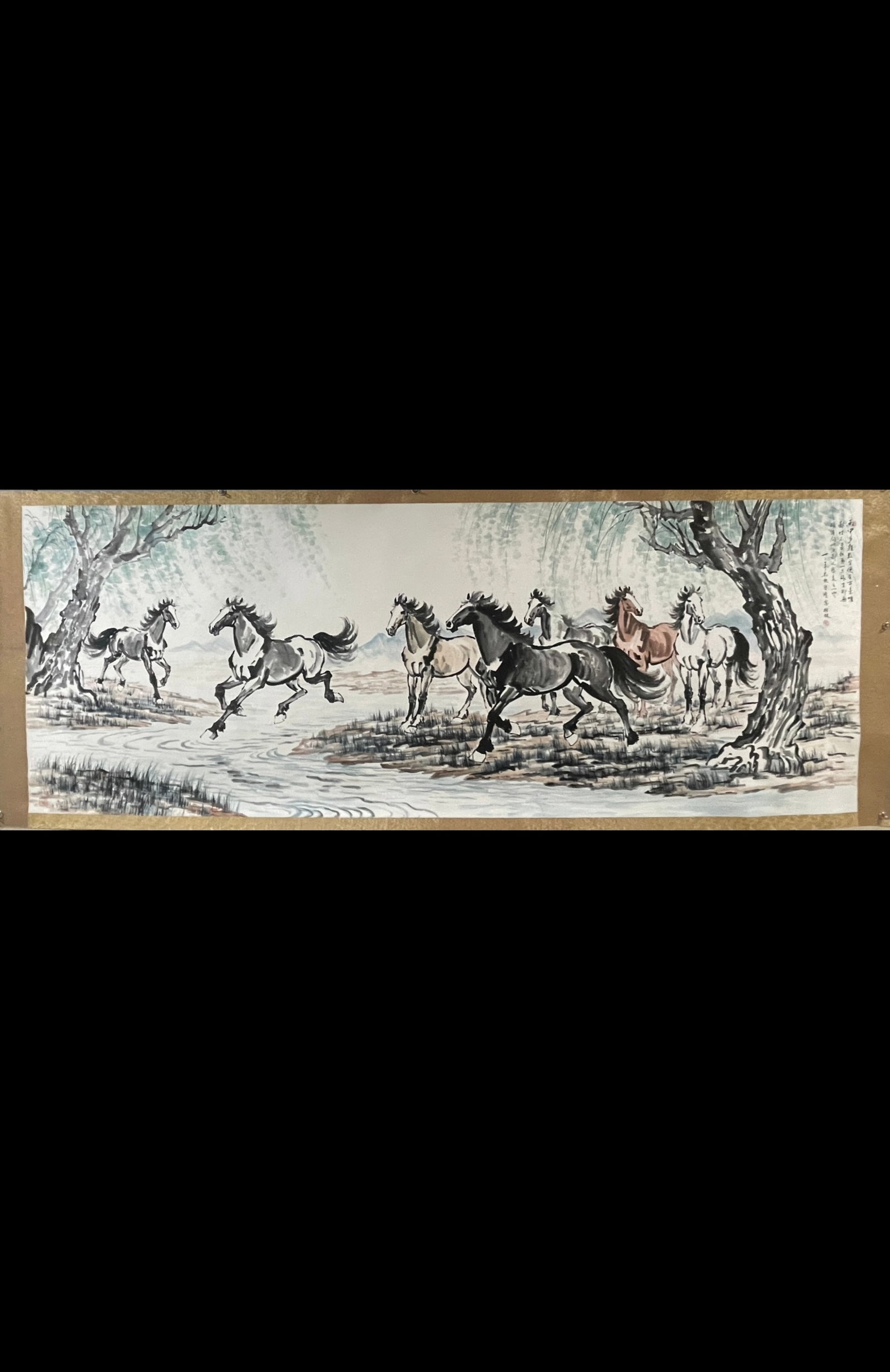 A Chinese Ink Painting of Horse on Paper: A Chinese Ink Painting of Horse on Paper,Xu Beihong,Size:55.1inx141.7in 一幅中国水墨骏马画,徐悲鸿